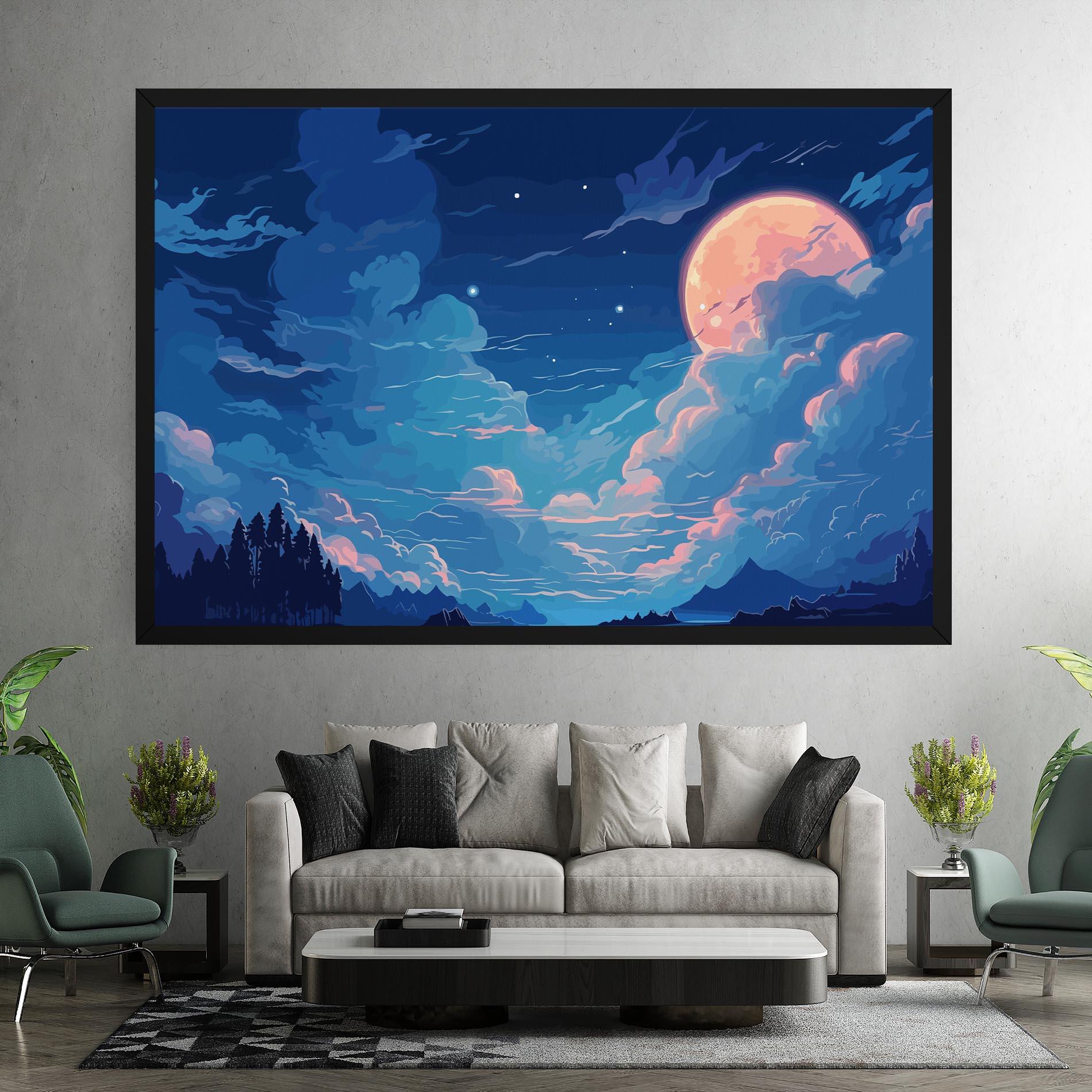 Картина на платно Blue Cloud Moon mockup 7