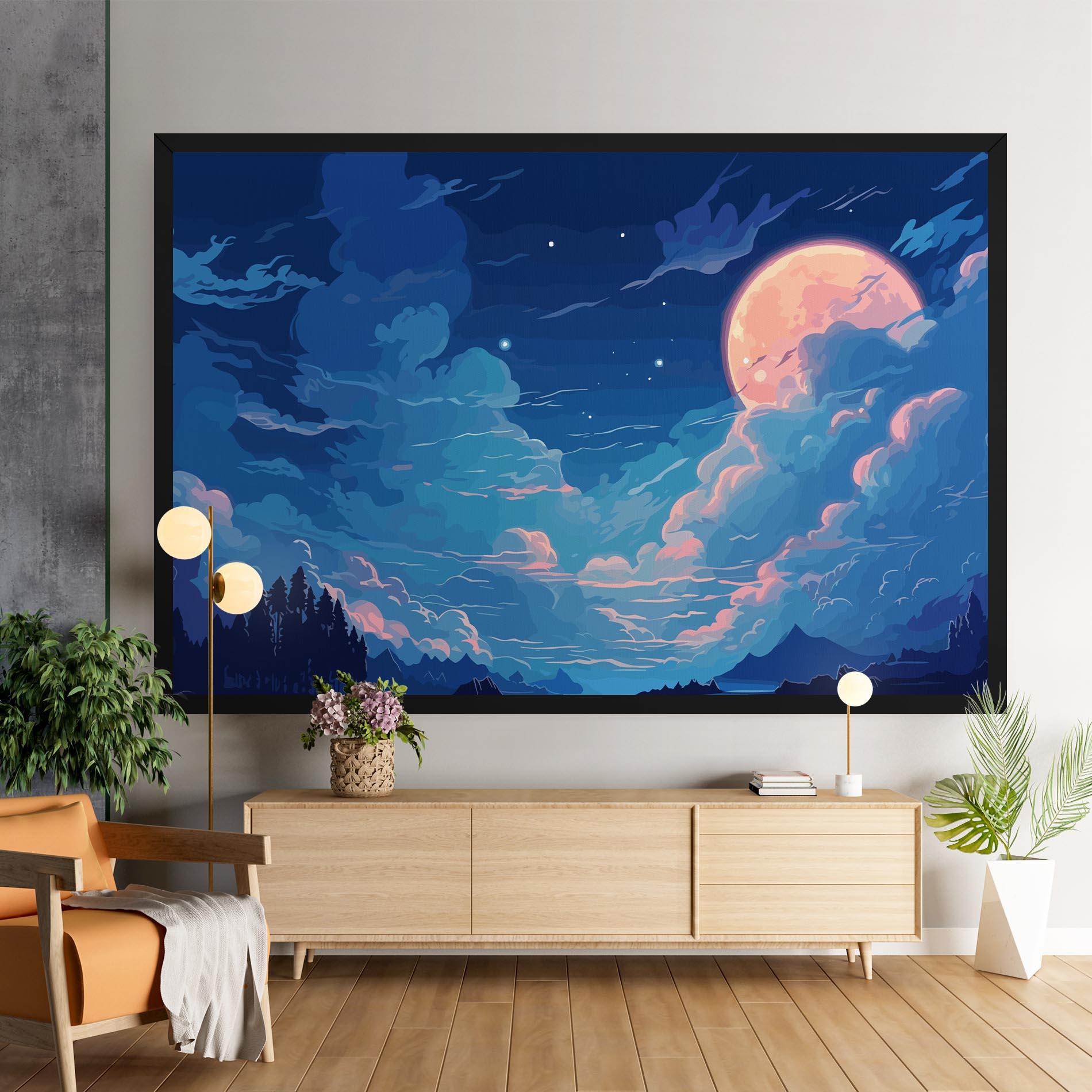 Картина на платно Blue Cloud Moon mockup 9