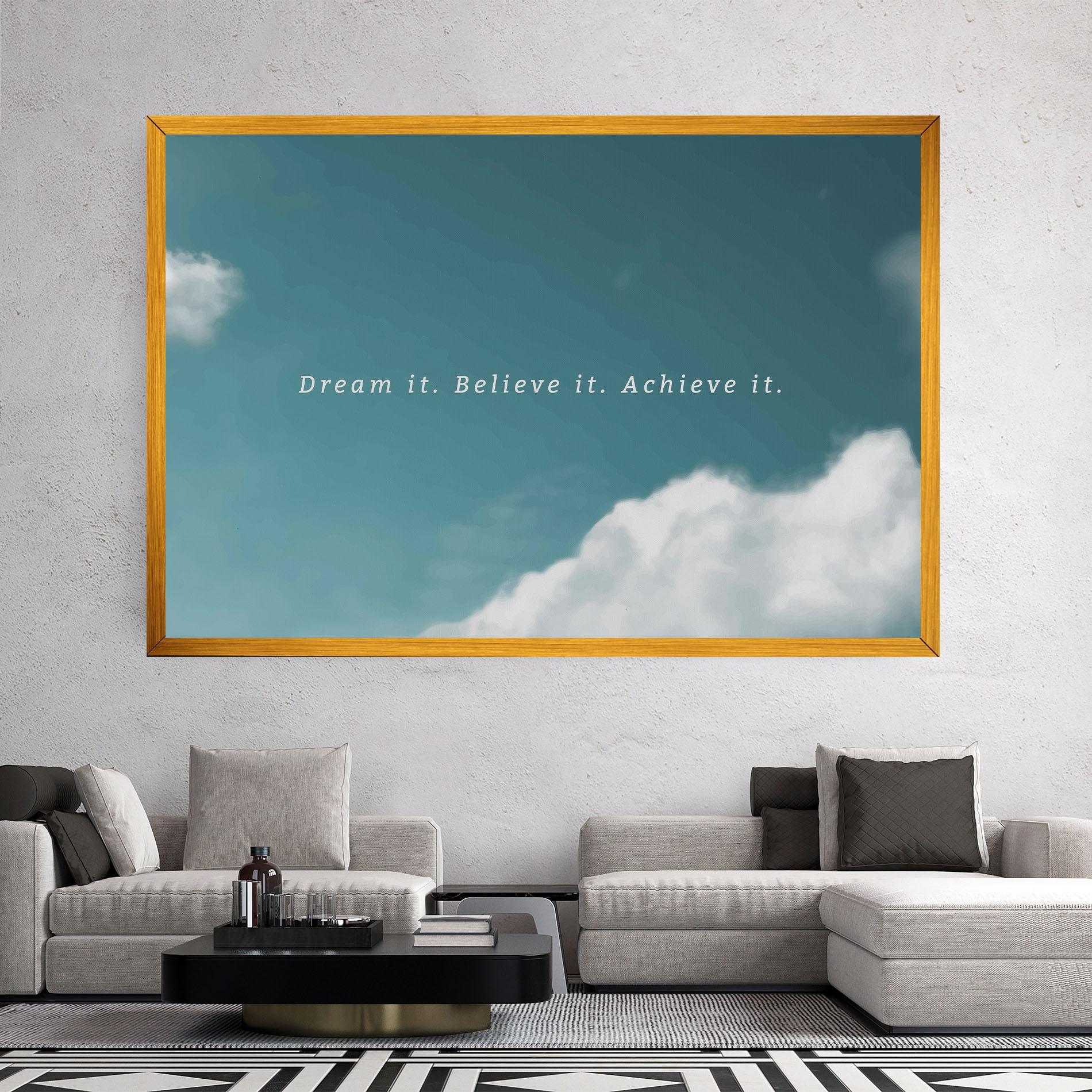 Картина на платно Clouds Text Green mockup 2