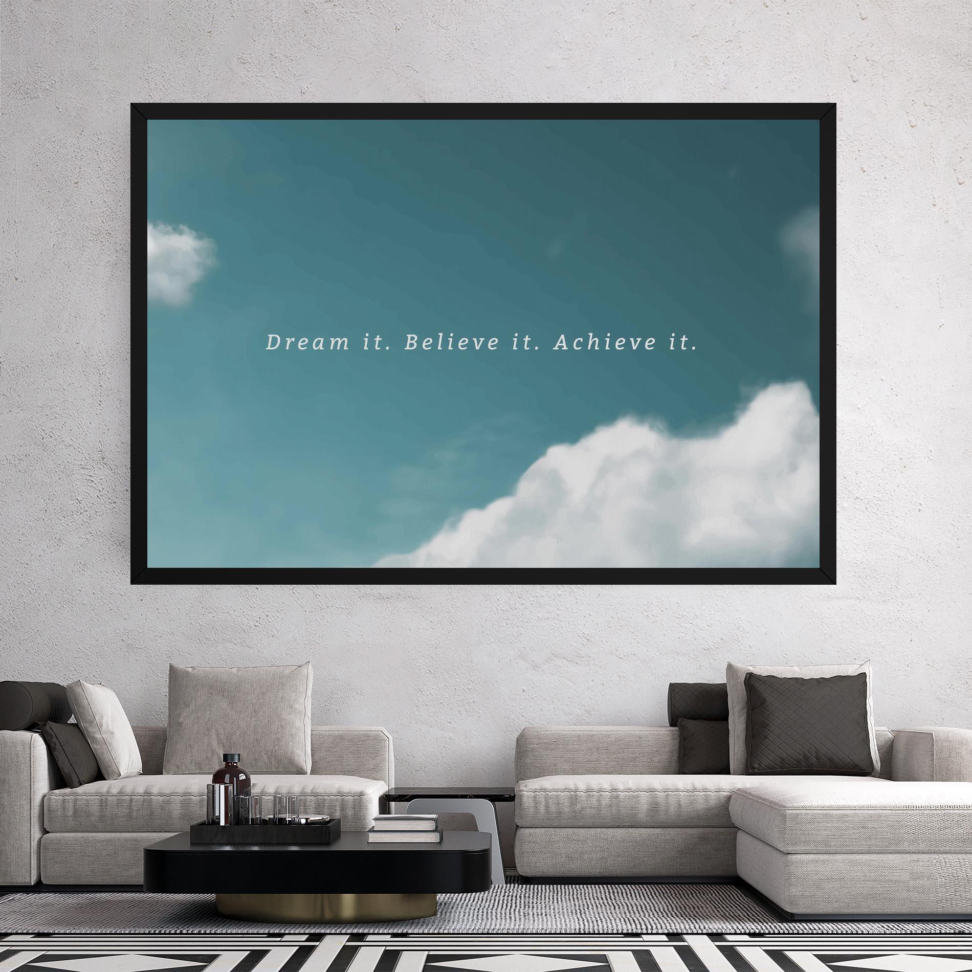 Картина на платно Clouds Text Green mockup 2