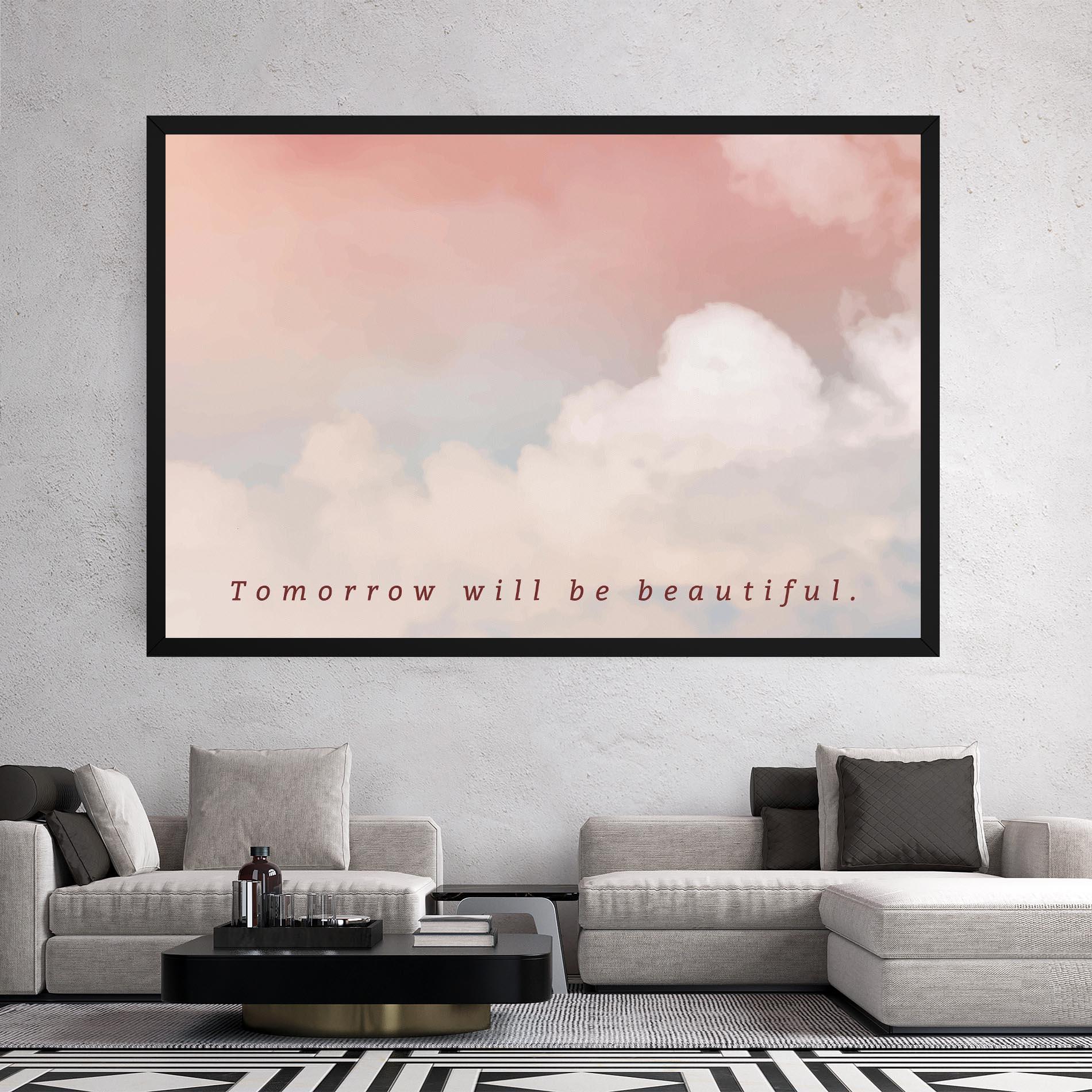 Картина на платно Clouds Text Pink Blue mockup 2