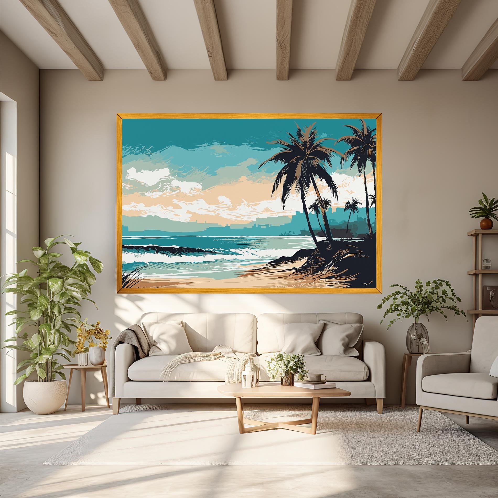 Картина на платно Cream Blue Beach mockup 6