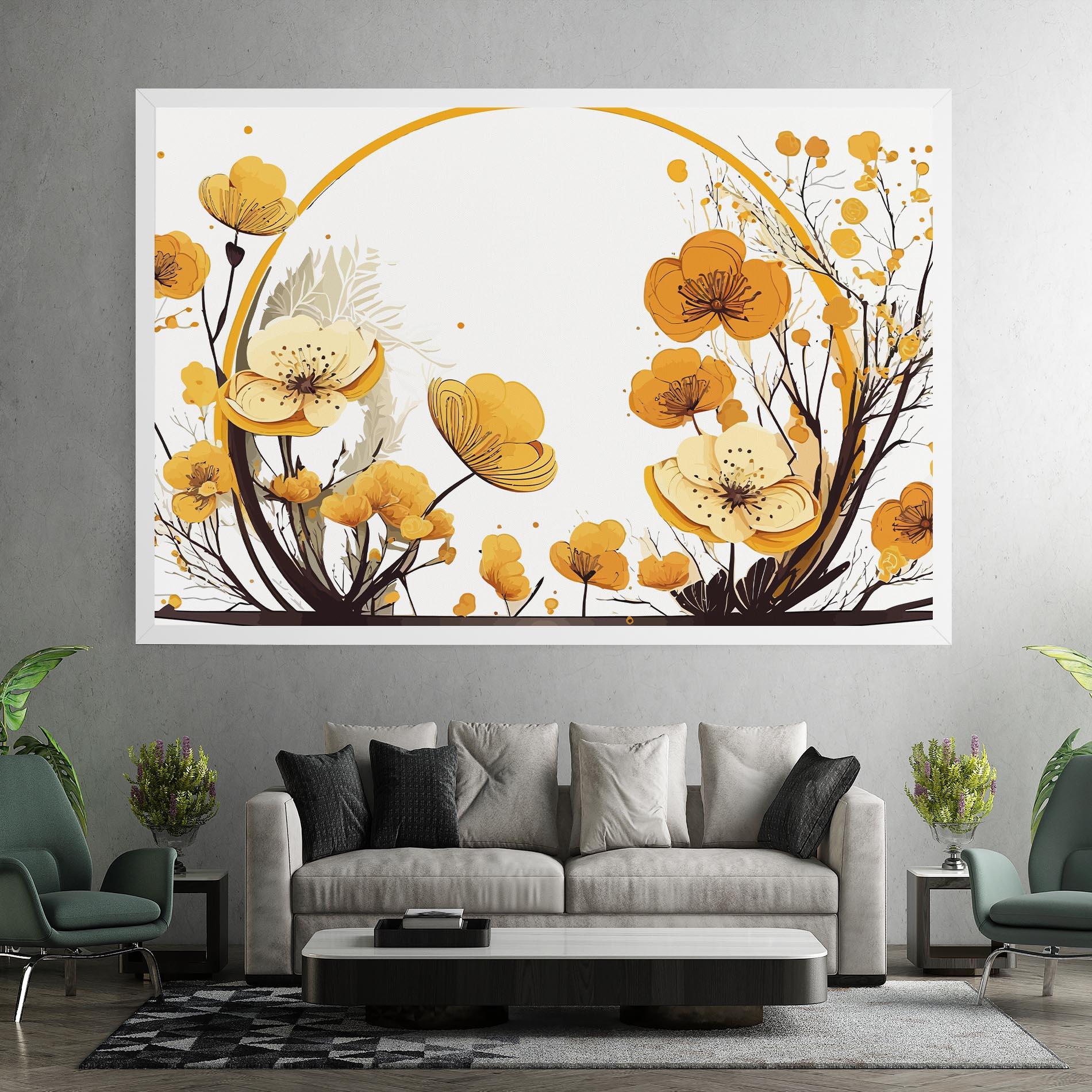 Картина на платно Yellow Circle Flowers mockup 7