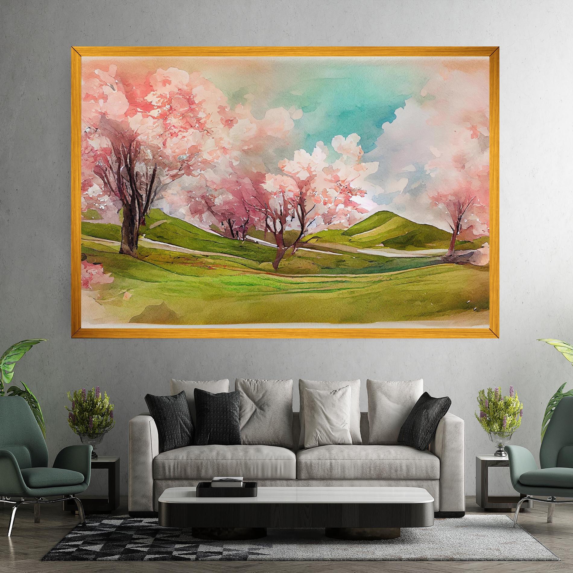 Картина на платно Spring Trees Painting mockup 7
