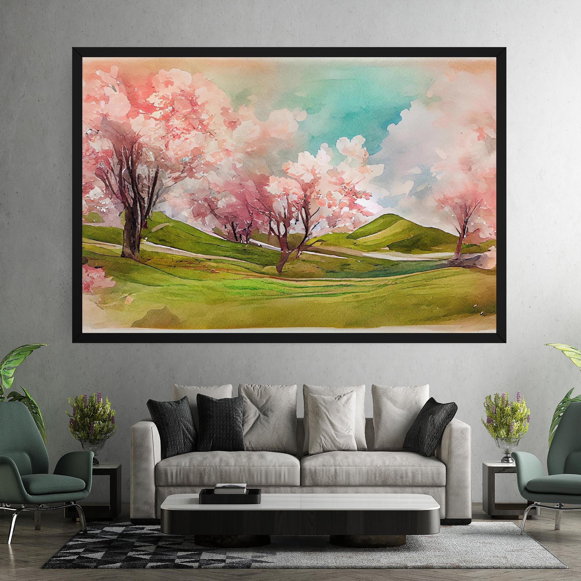 Картина на платно Spring Trees Painting mockup 7