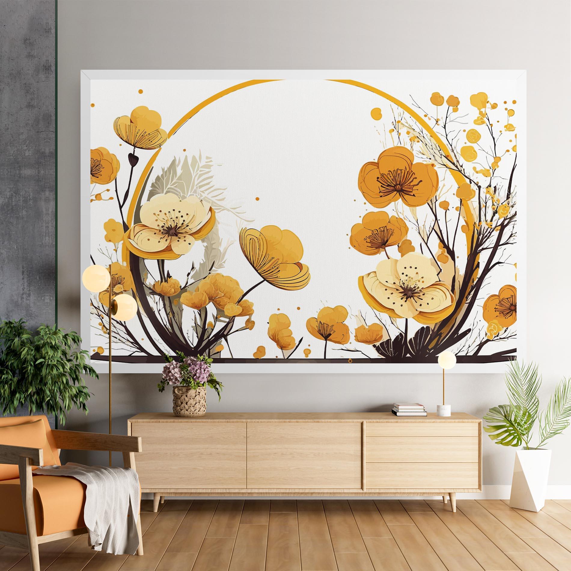 Картина на платно Yellow Circle Flowers mockup 9