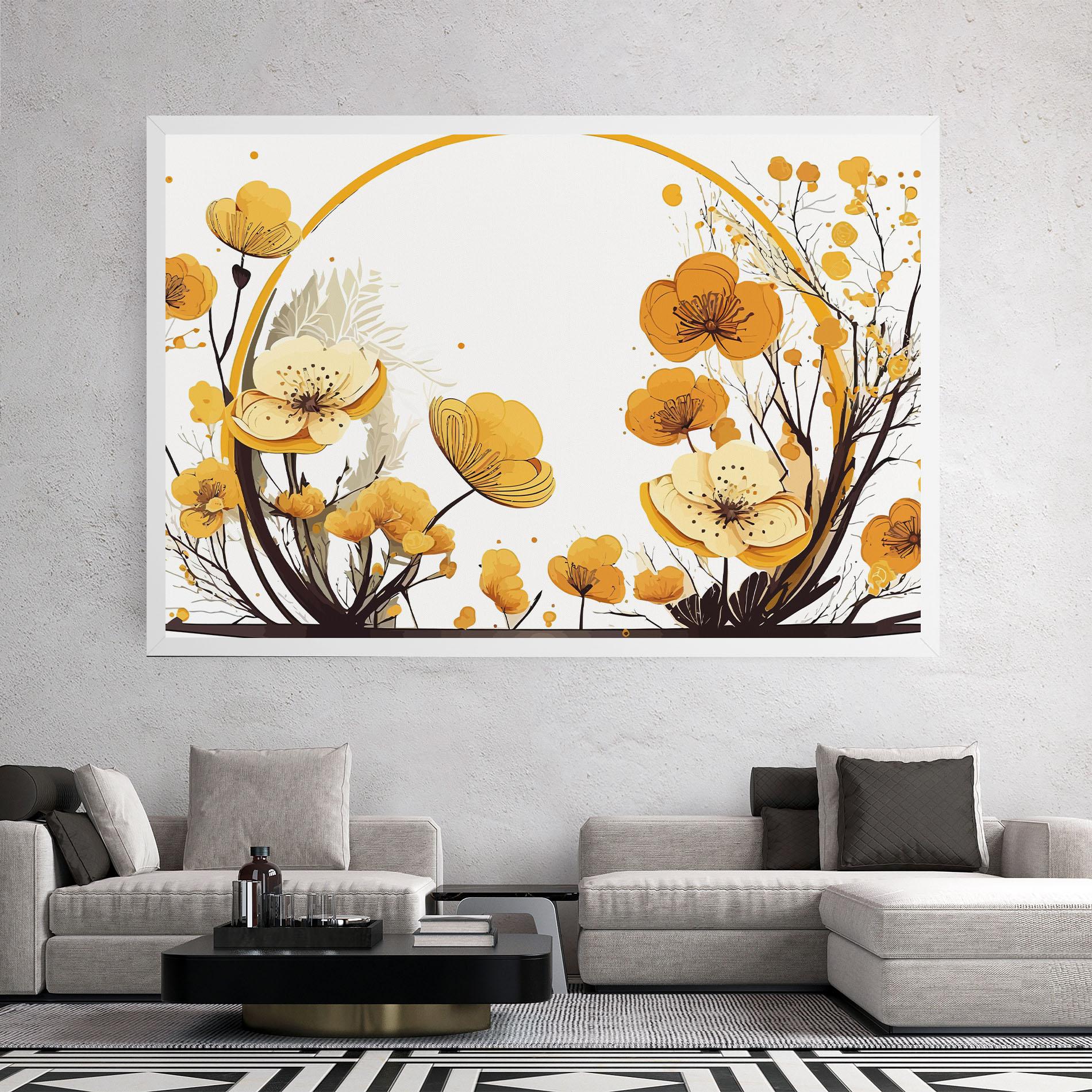 Картина на платно Yellow Circle Flowers mockup 2