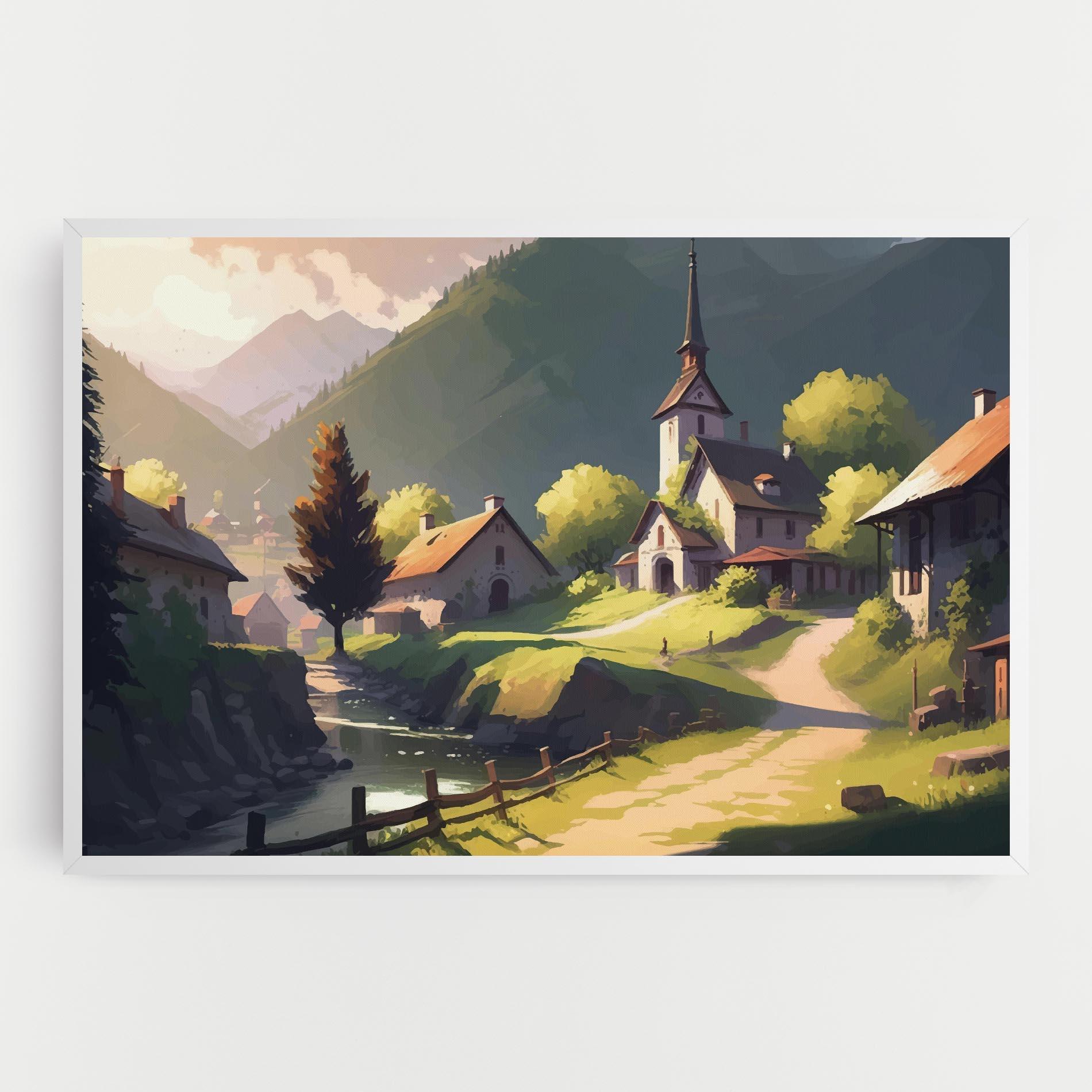 Картина на платно Village Church Art mockup 0