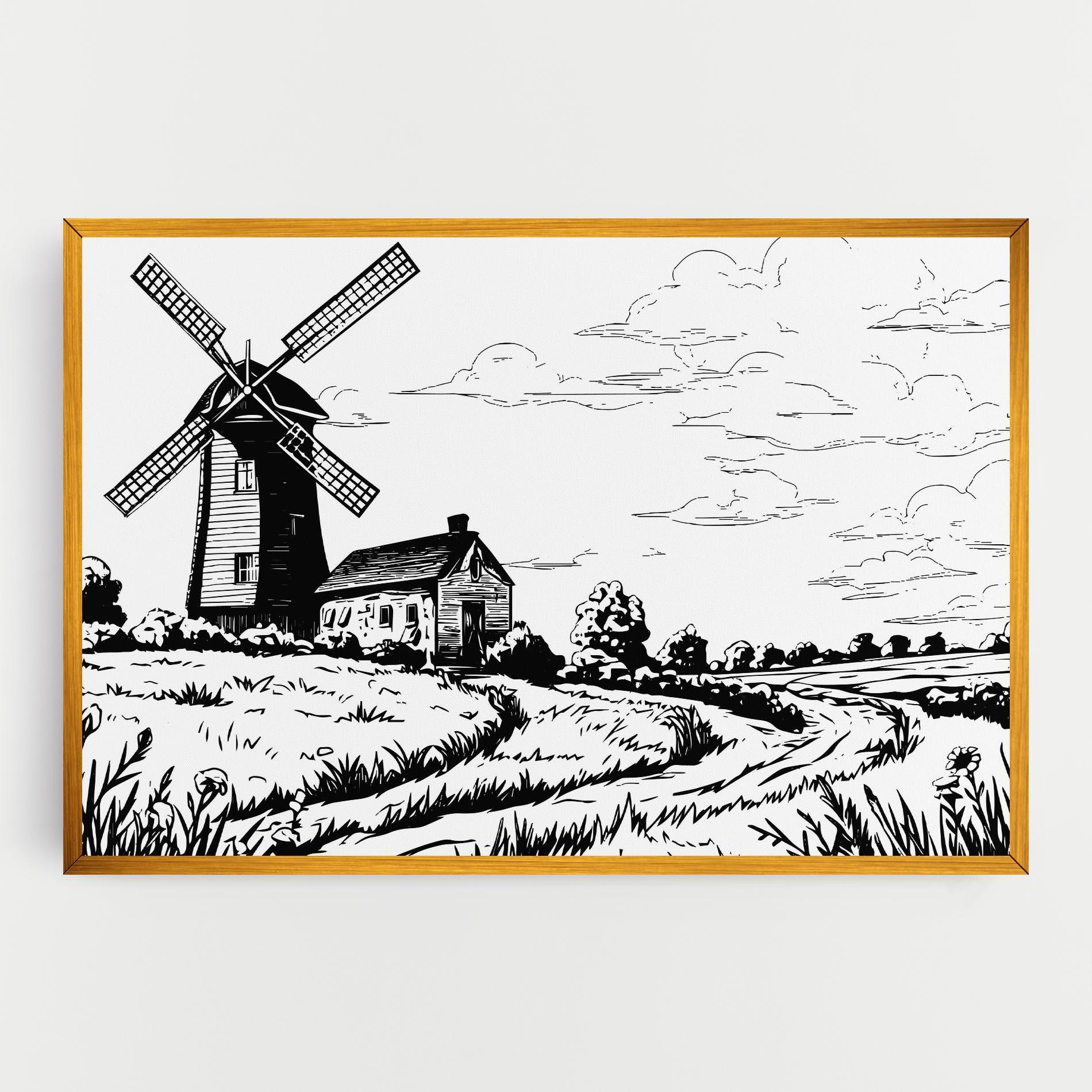 Картина на платно Black Line Wheat mockup 0