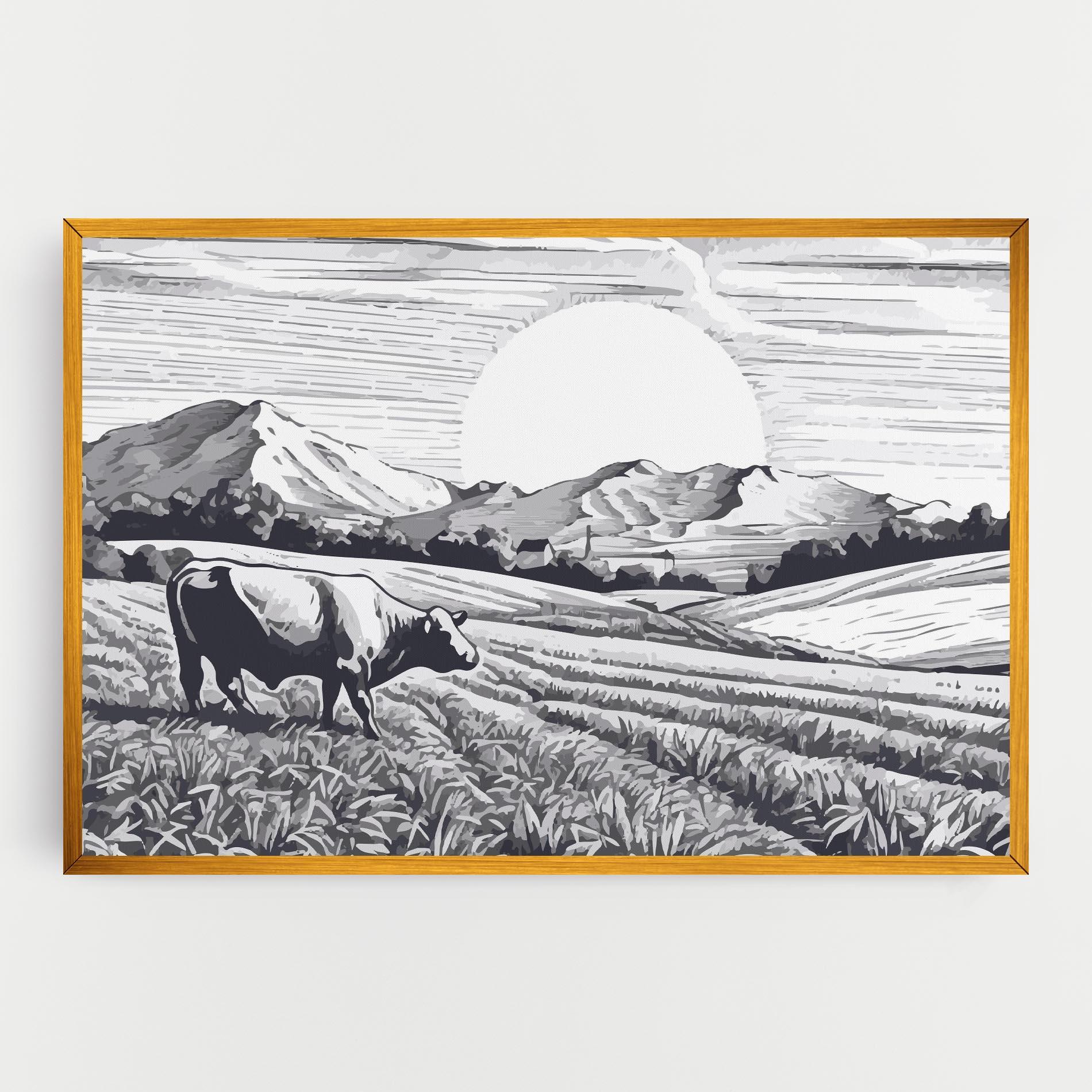 Картина на платно Cow Grey Ink mockup 0