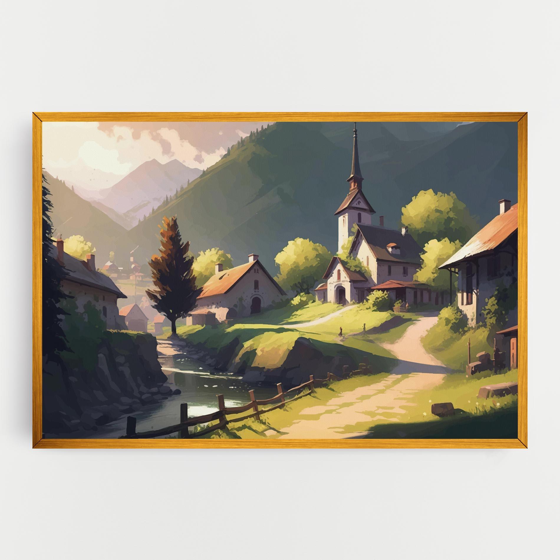 Картина на платно Village Church Art mockup 0