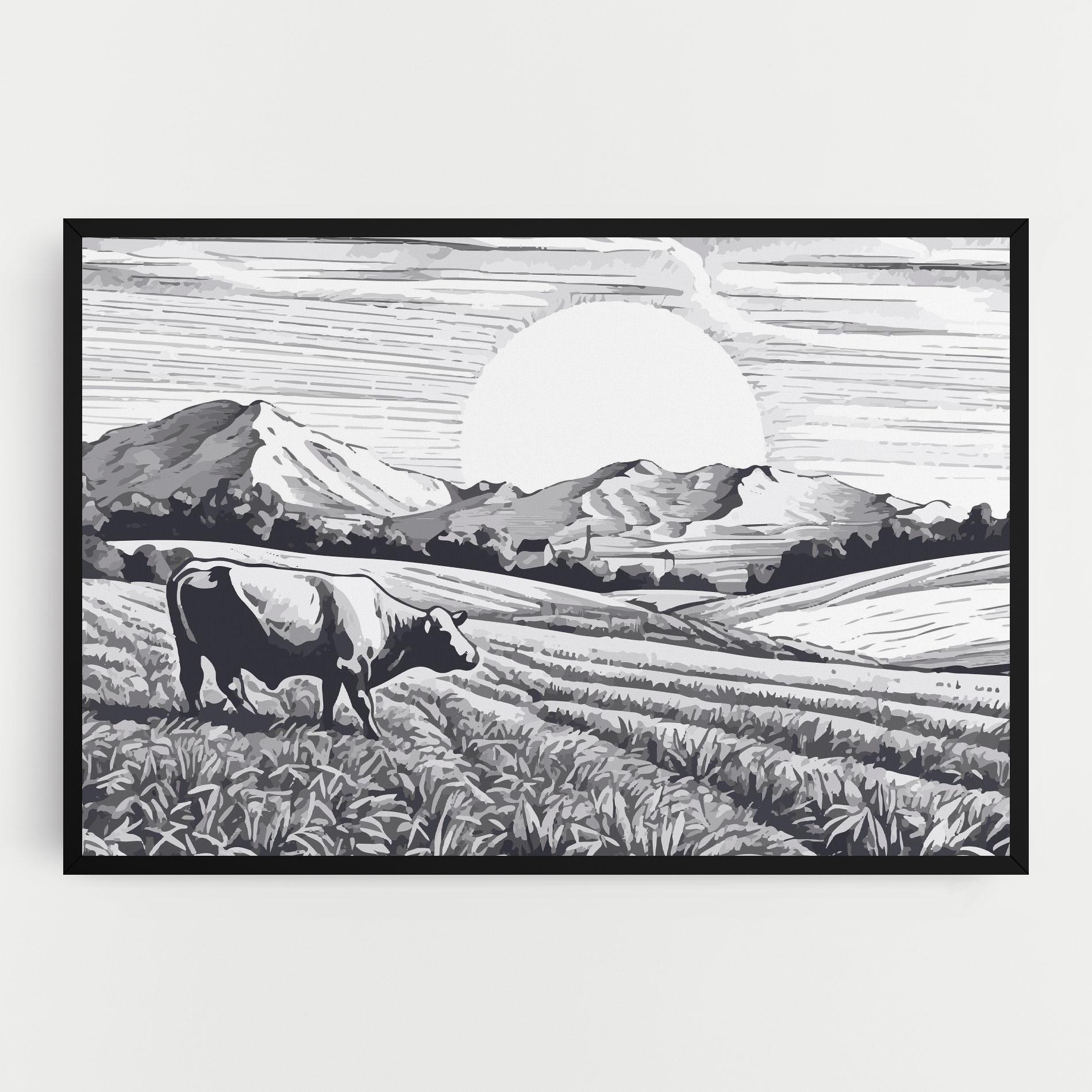 Картина на платно Cow Grey Ink mockup 0