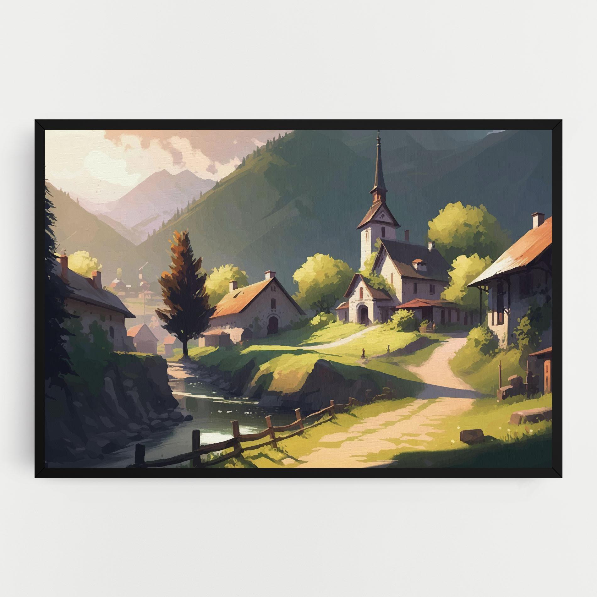 Картина на платно Village Church Art mockup 0