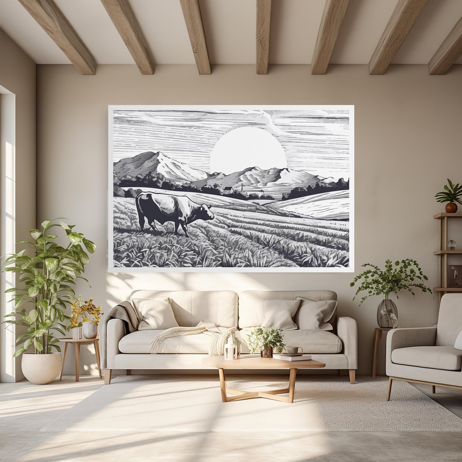 Картина на платно Cow Grey Ink mockup 6