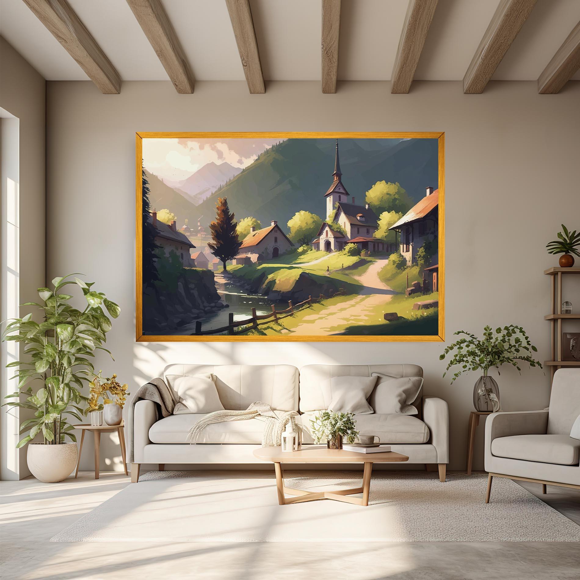 Картина на платно Village Church Art mockup 6