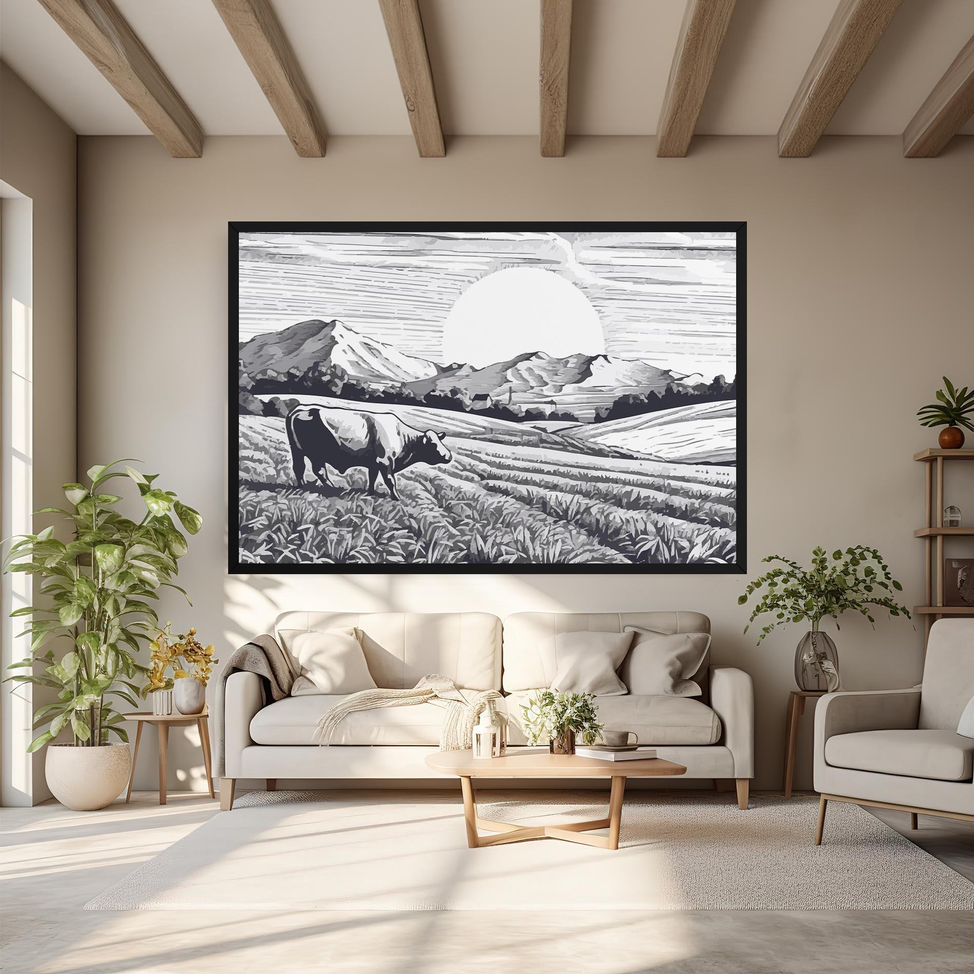 Картина на платно Cow Grey Ink mockup 6