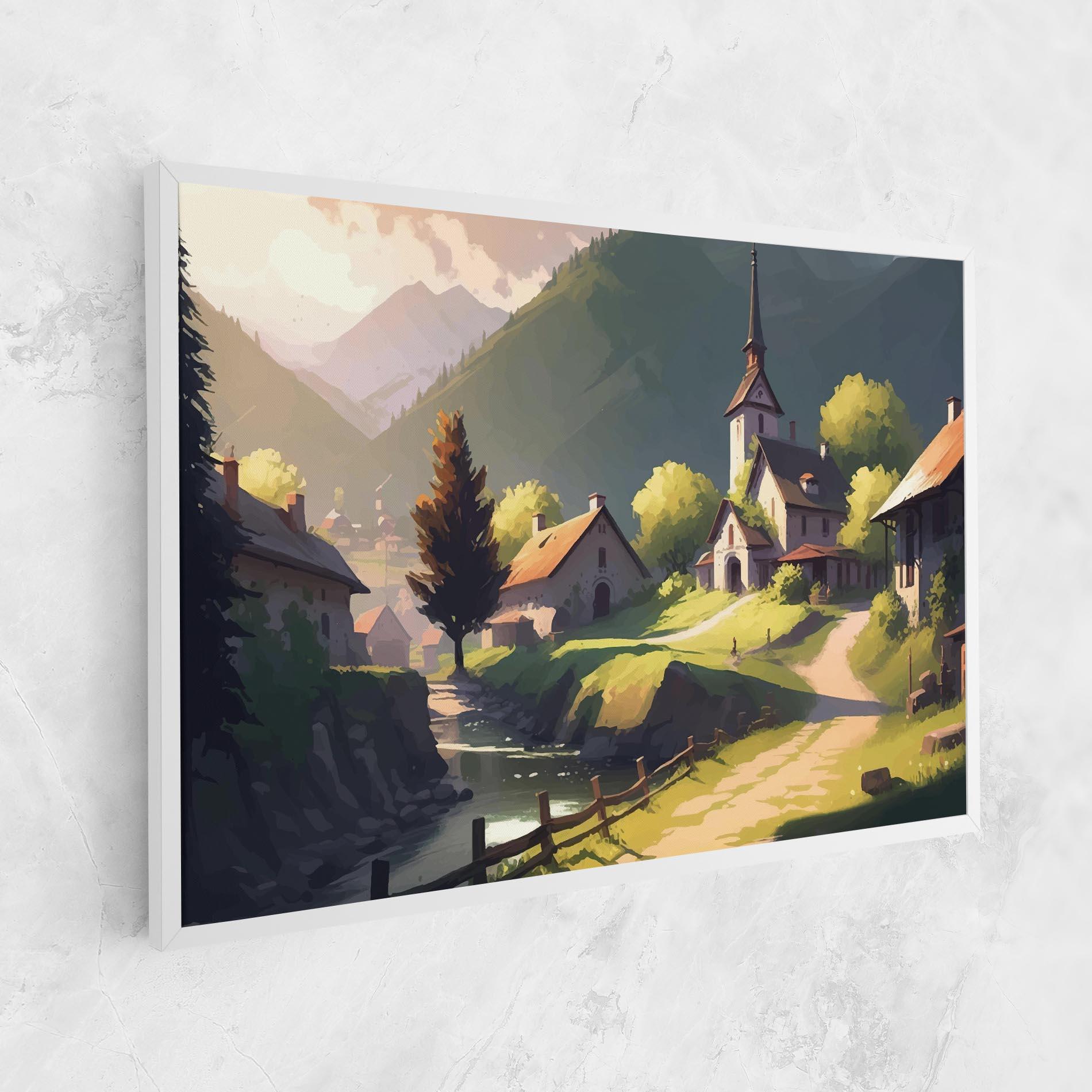 Картина на платно Village Church Art mockup 1