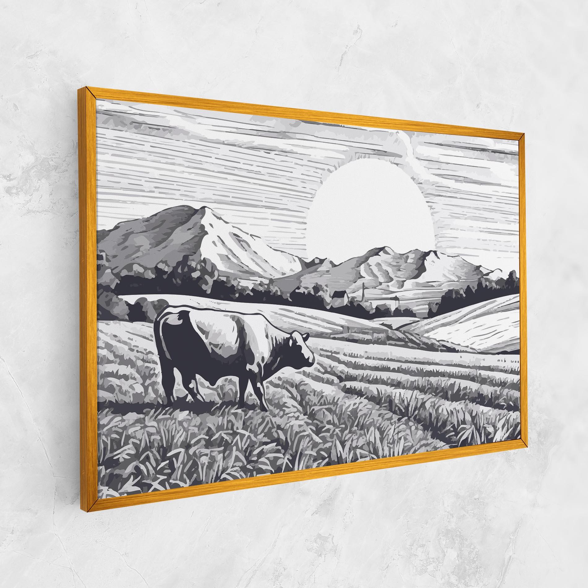 Картина на платно Cow Grey Ink mockup 1