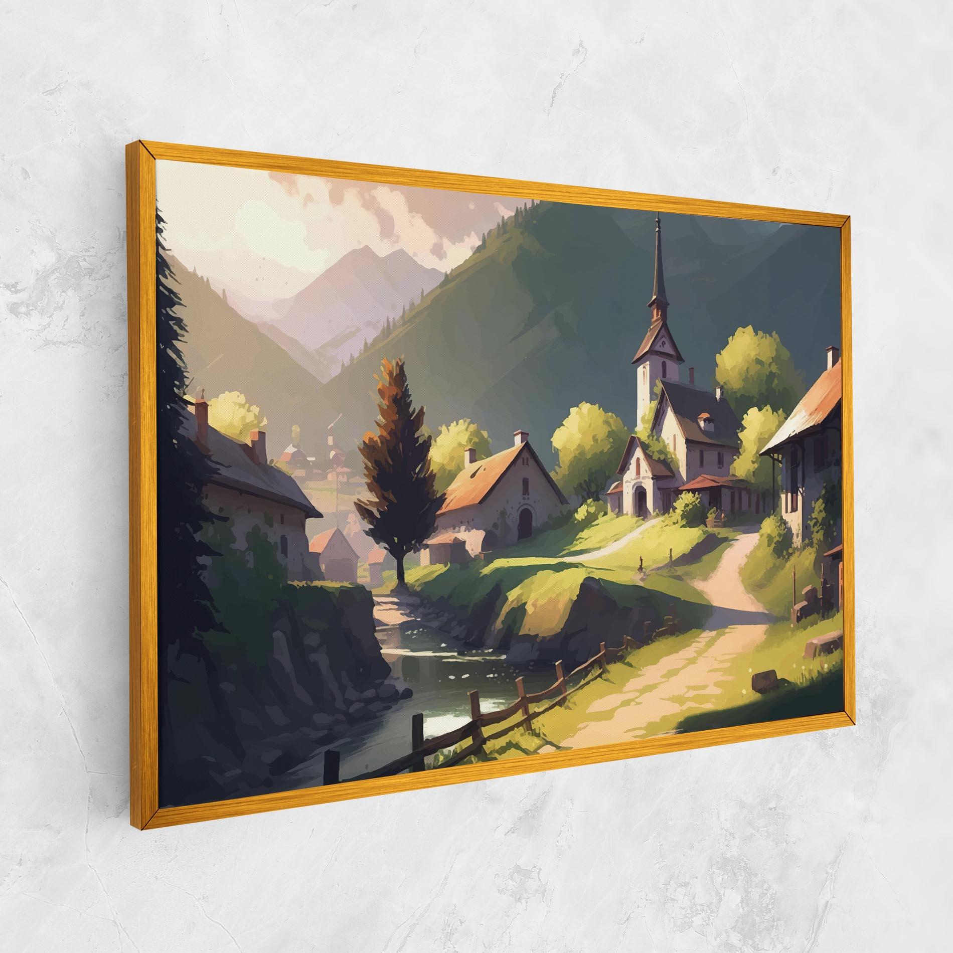 Картина на платно Village Church Art mockup 1