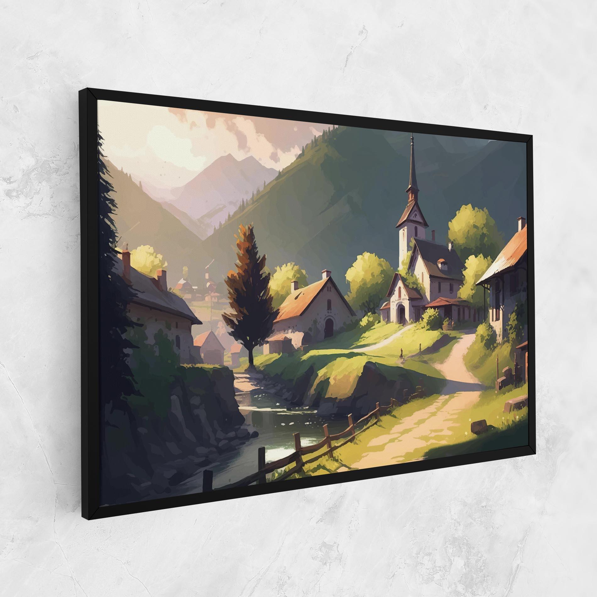 Картина на платно Village Church Art mockup 1