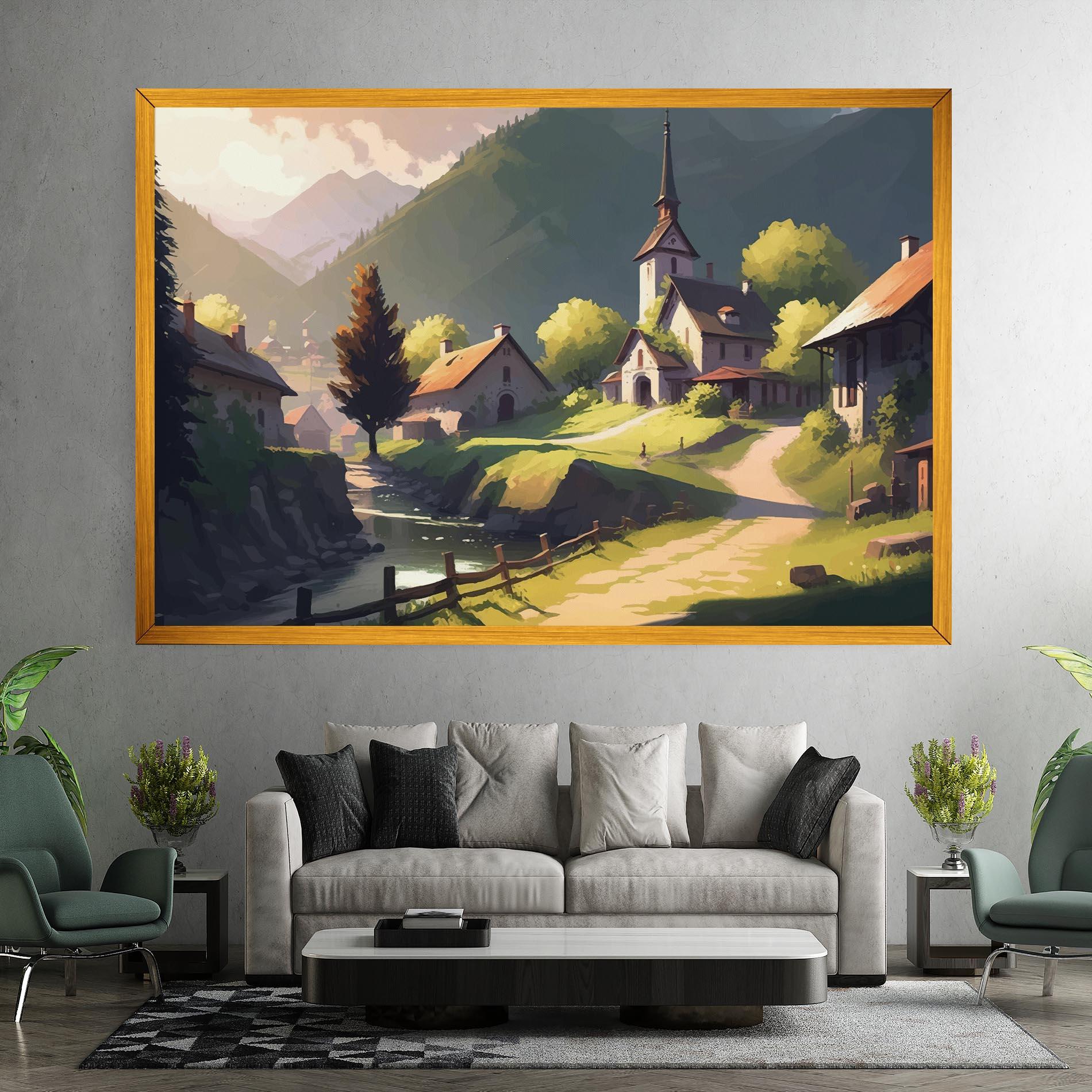 Картина на платно Village Church Art mockup 7