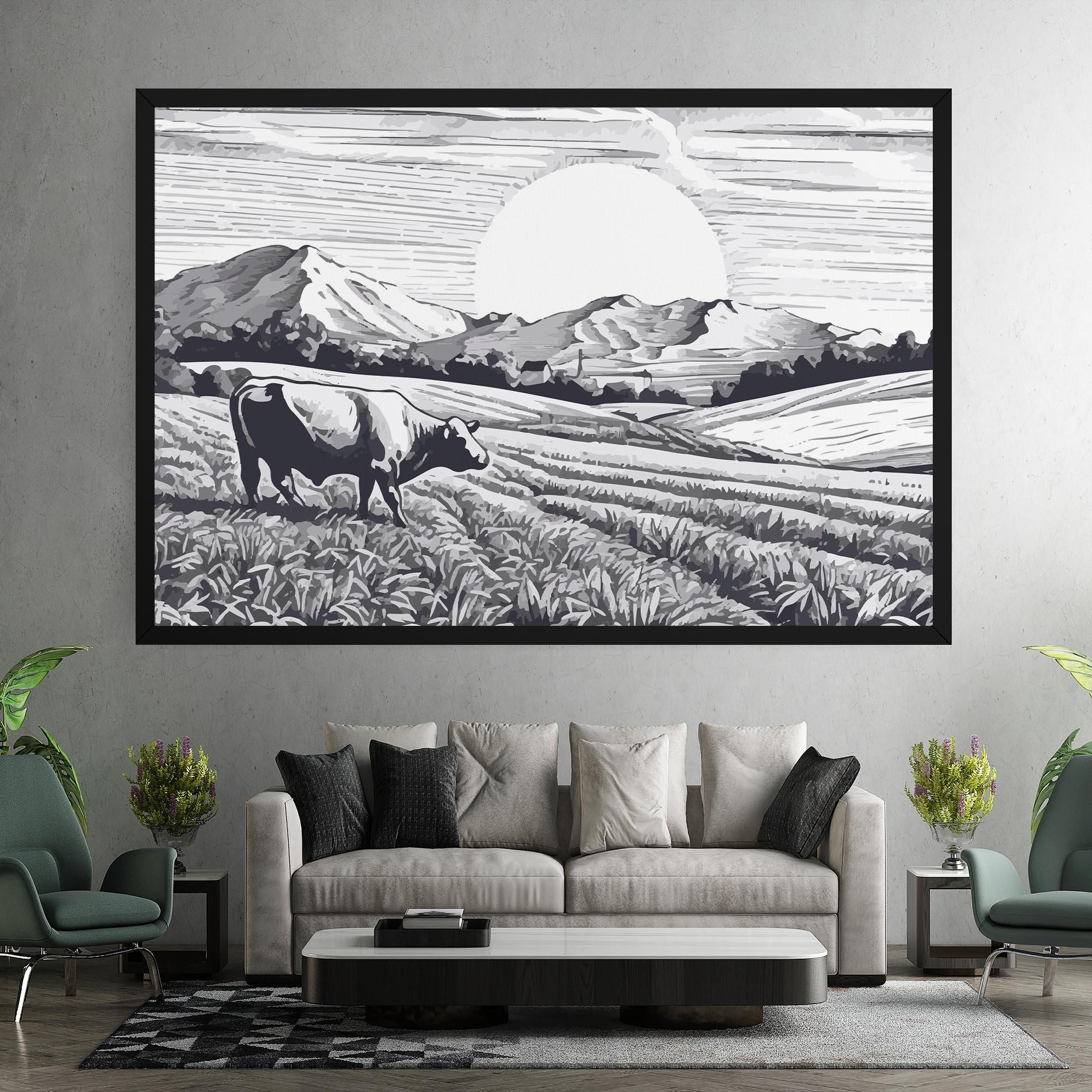 Картина на платно Cow Grey Ink mockup 7