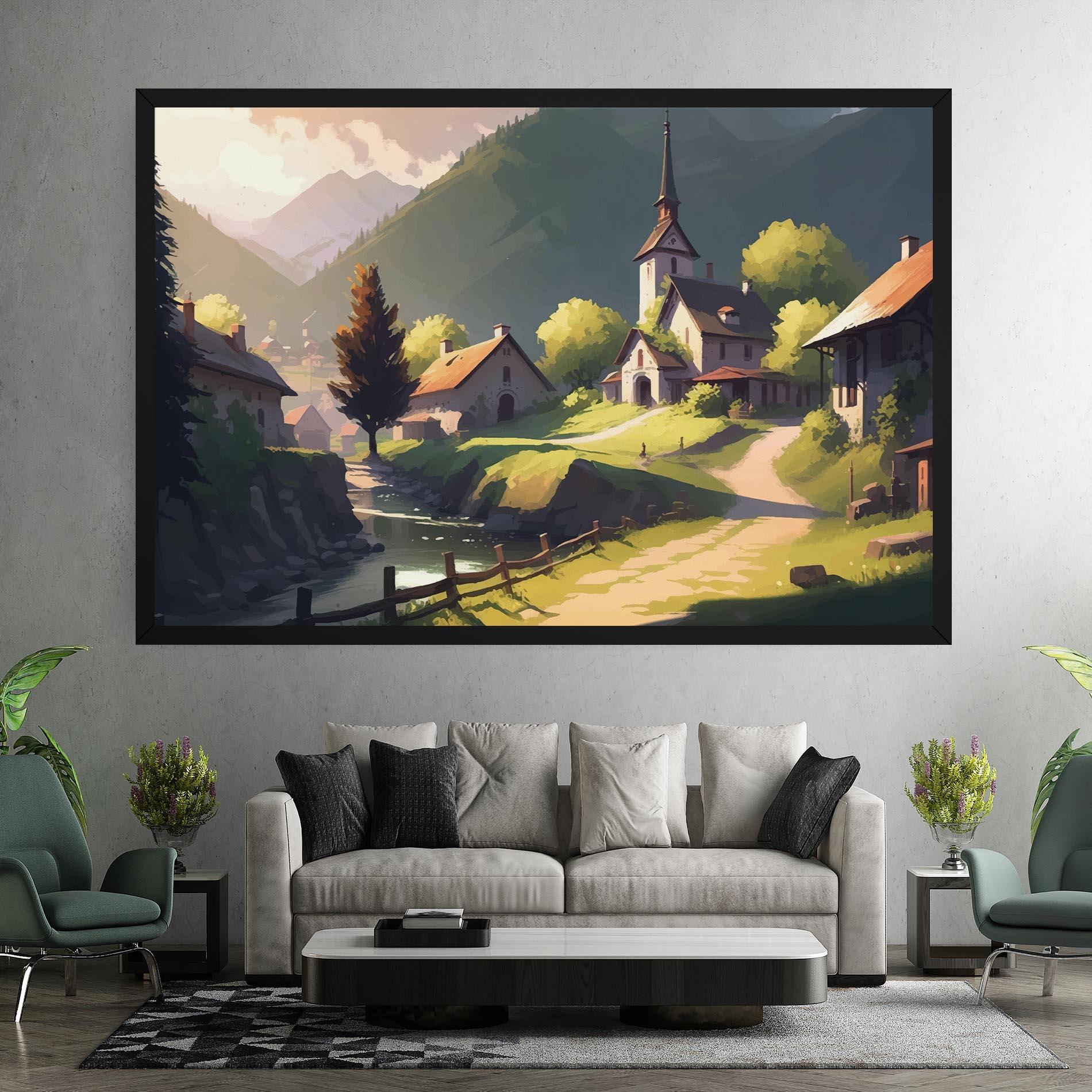 Картина на платно Village Church Art mockup 7