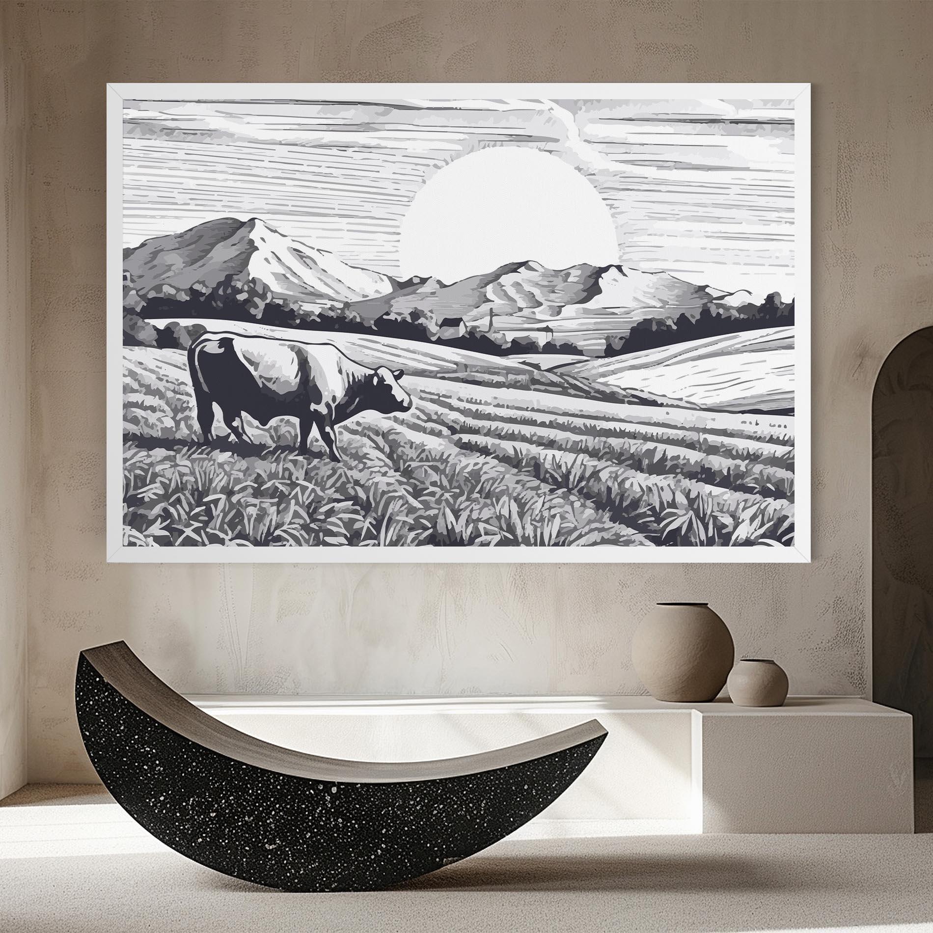 Картина на платно Cow Grey Ink mockup 8