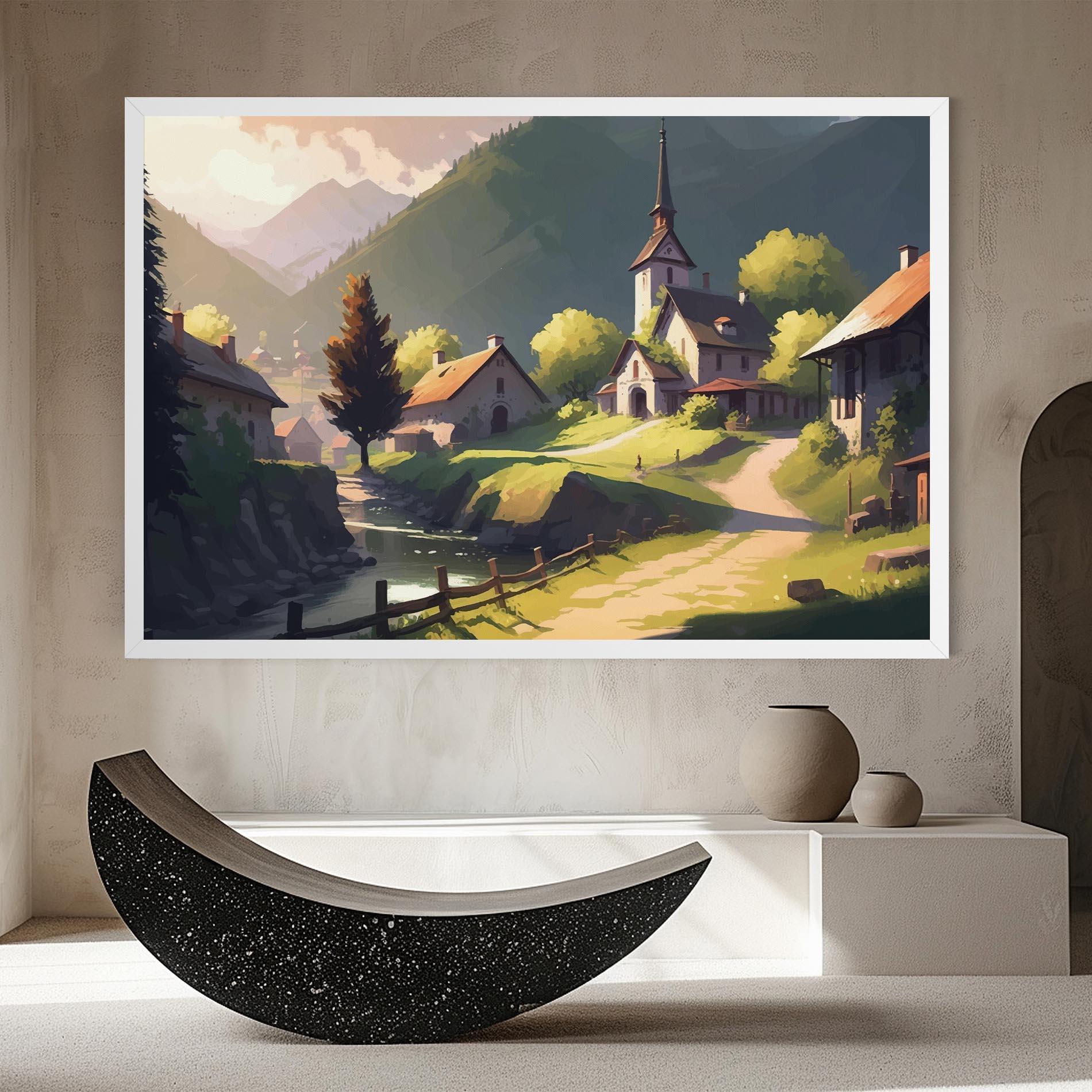 Картина на платно Village Church Art mockup 8