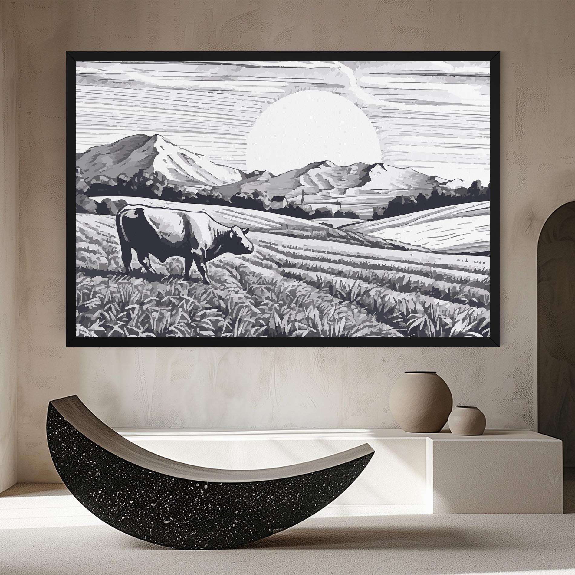 Картина на платно Cow Grey Ink mockup 8