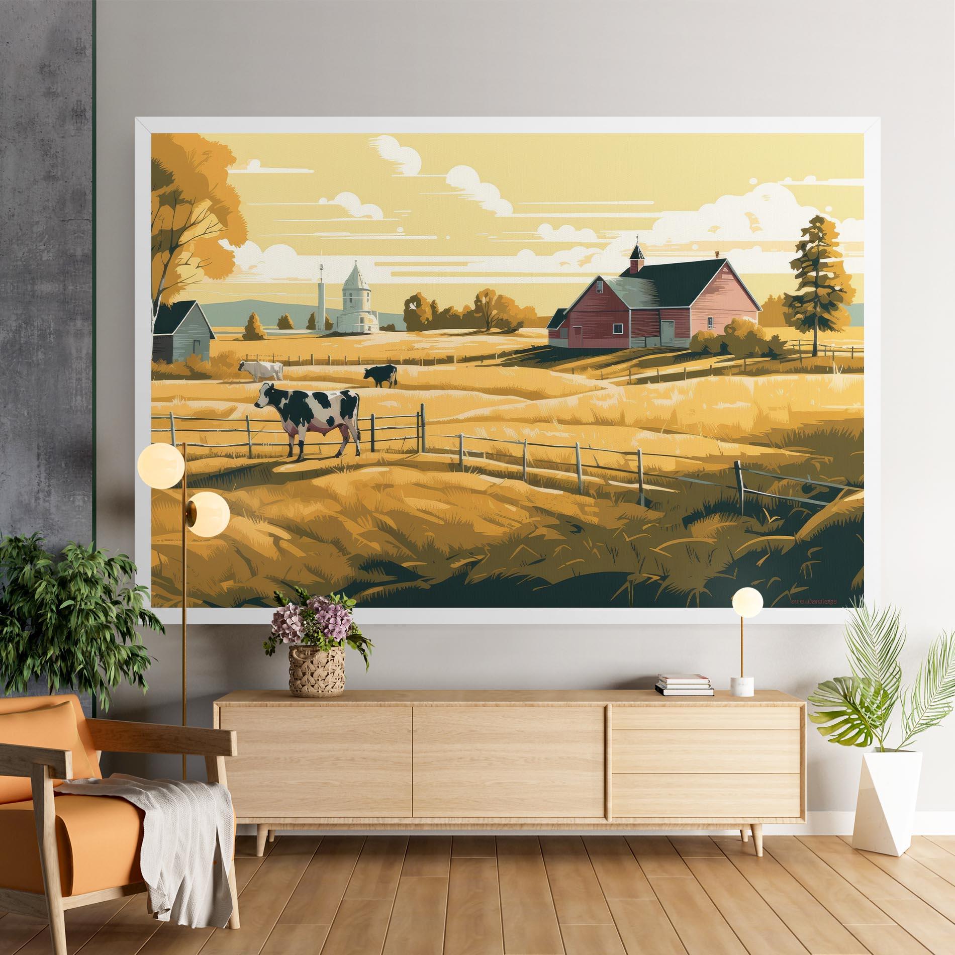 Картина на платно Cows Sunlight Farm mockup 9