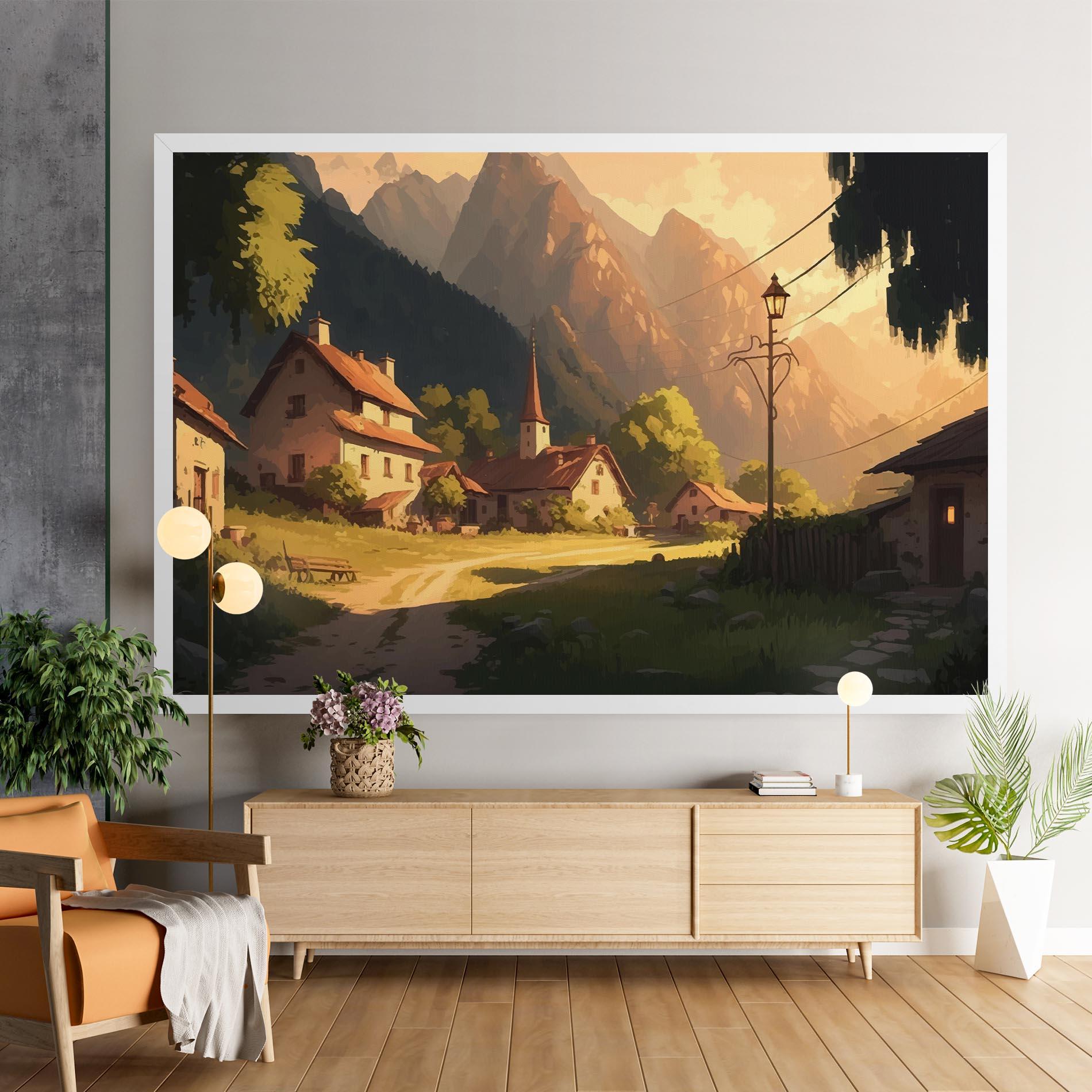 Картина на платно Grassy Village View mockup 9