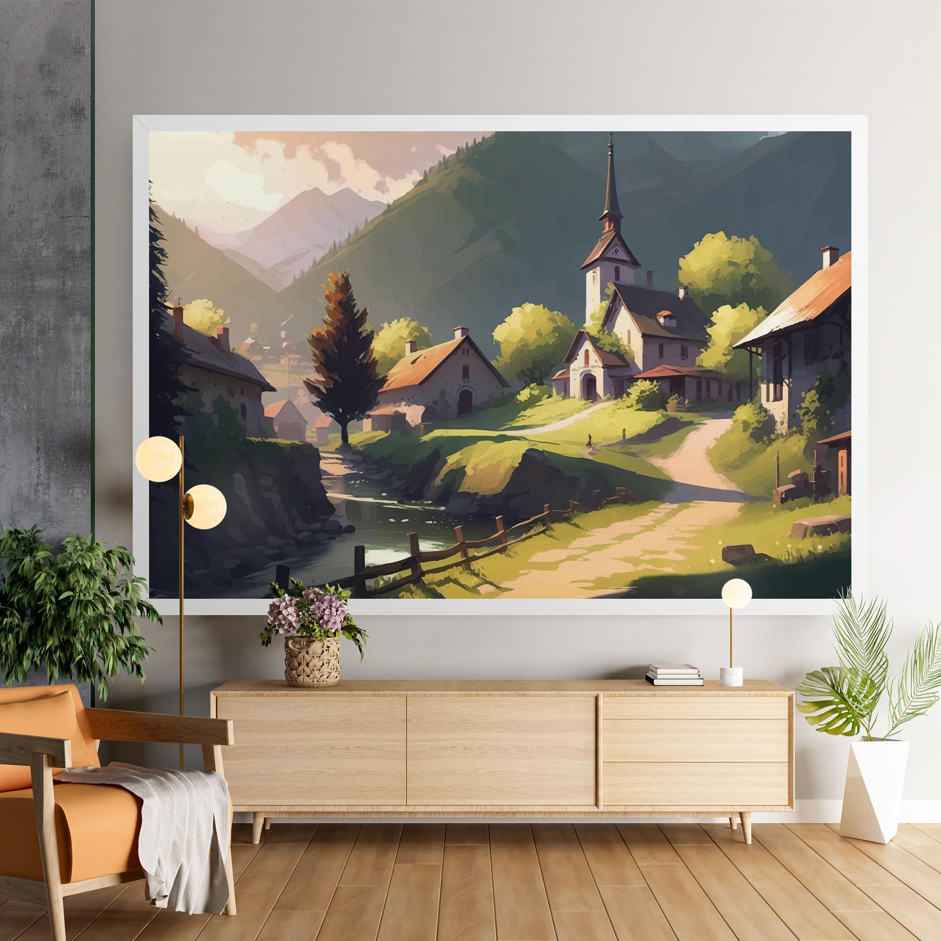 Картина на платно Village Church Art mockup 9