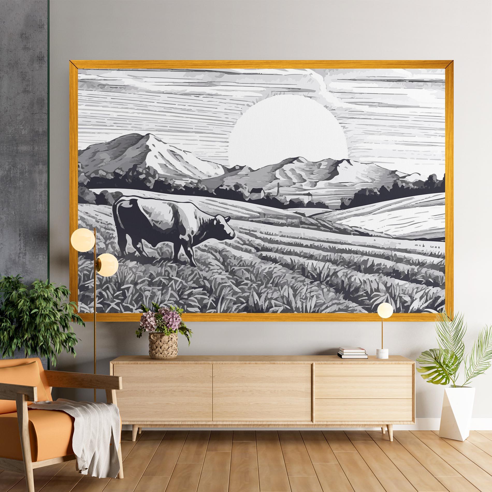 Картина на платно Cow Grey Ink mockup 9