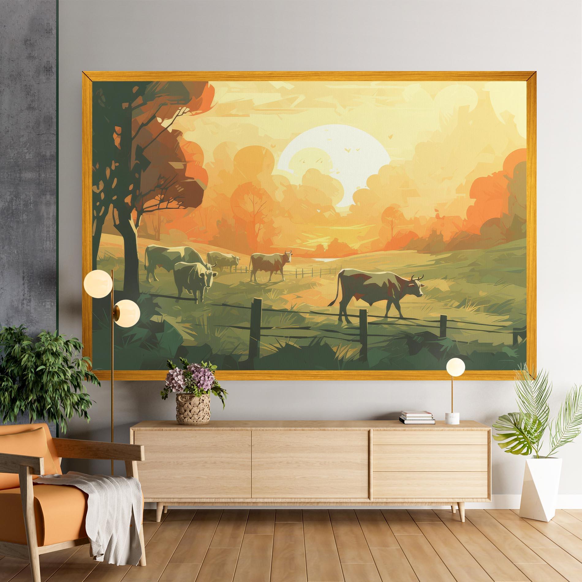 Картина на платно Cows Grazing mockup 9