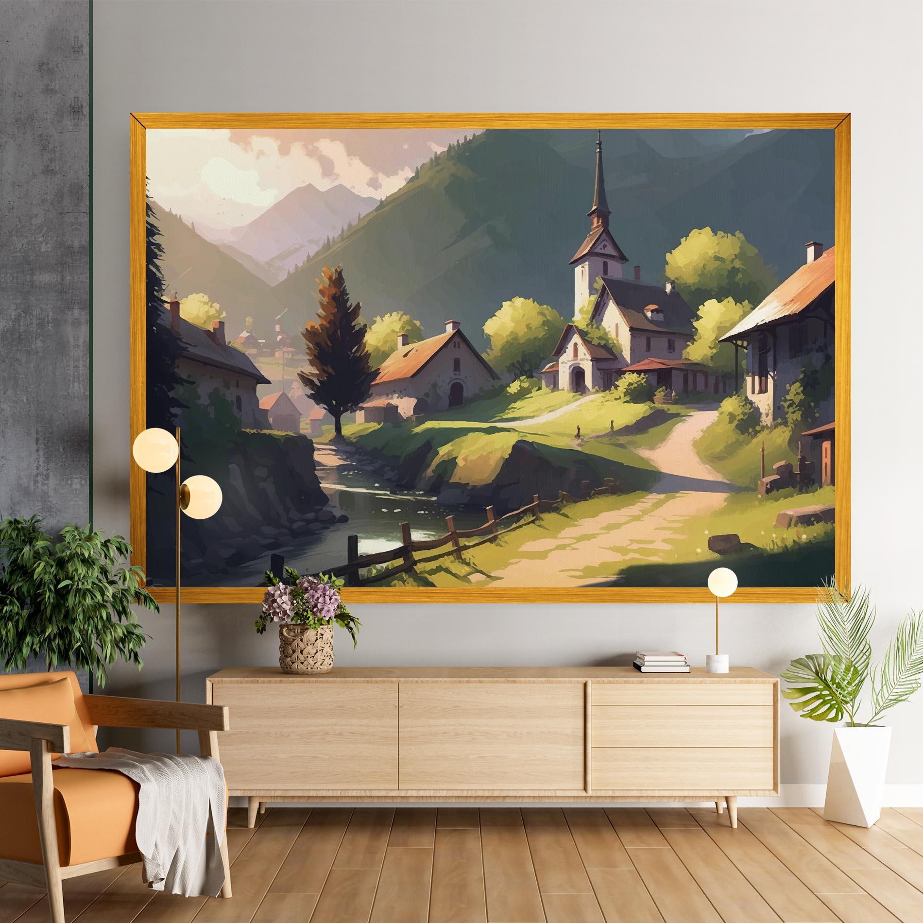 Картина на платно Village Church Art mockup 9