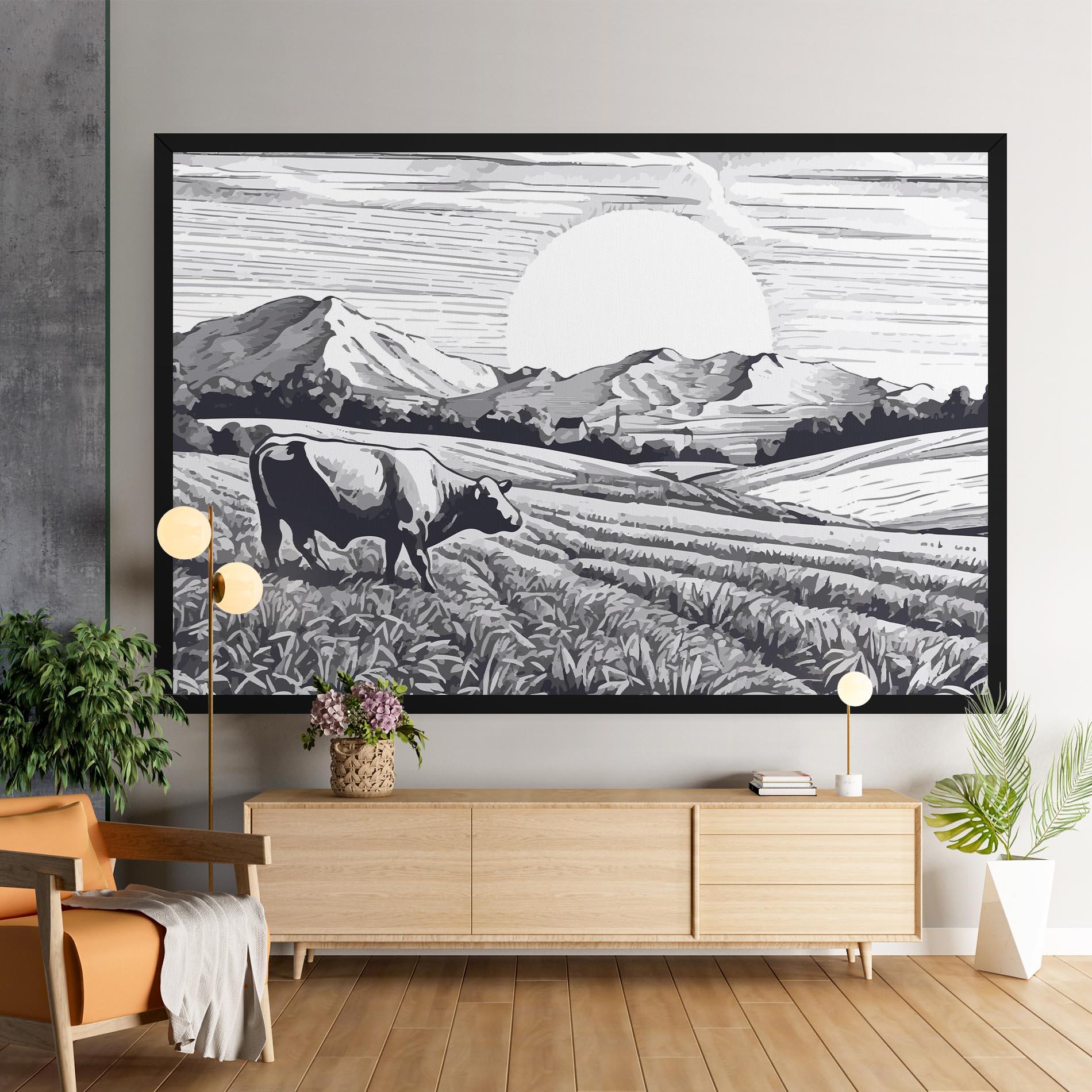 Картина на платно Cow Grey Ink mockup 9