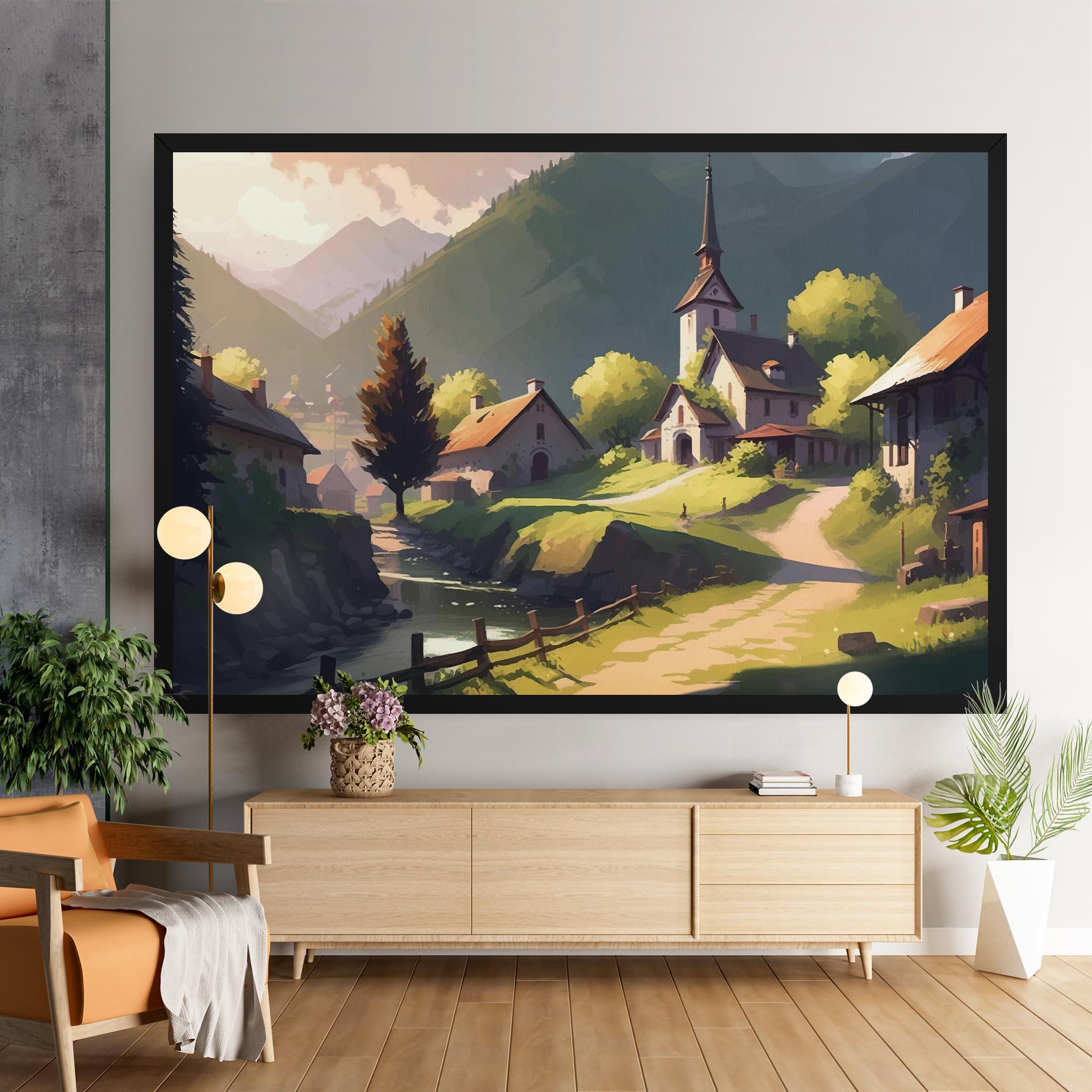 Картина на платно Village Church Art mockup 9