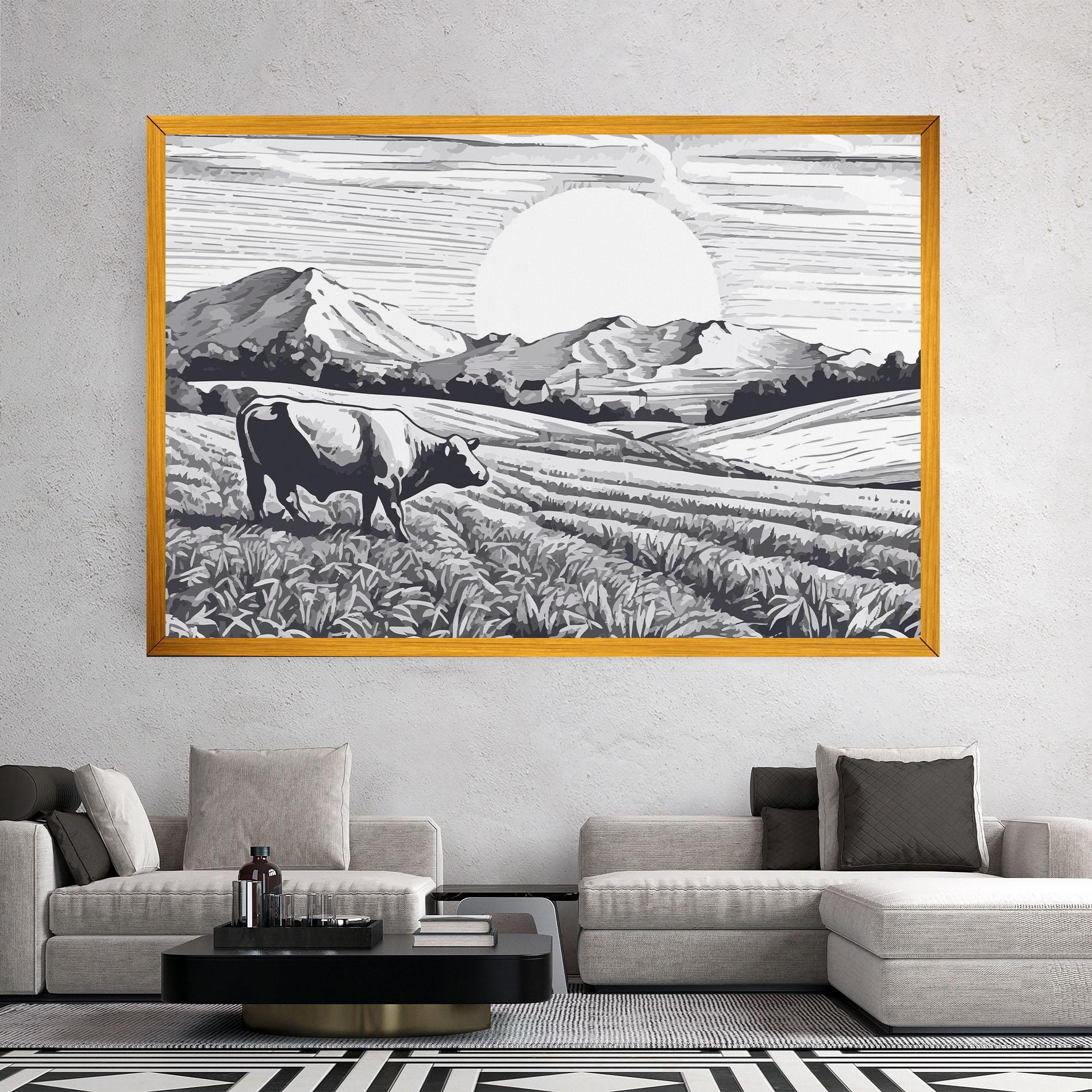 Картина на платно Cow Grey Ink mockup 2