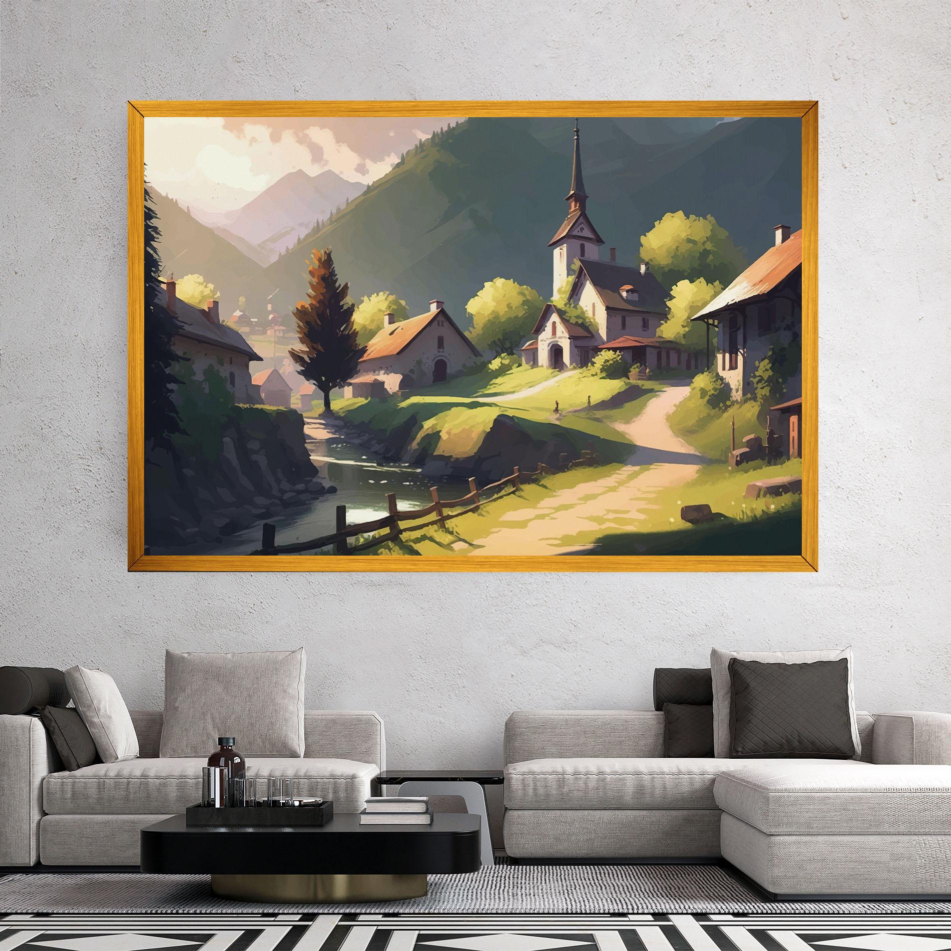 Картина на платно Village Church Art mockup 2