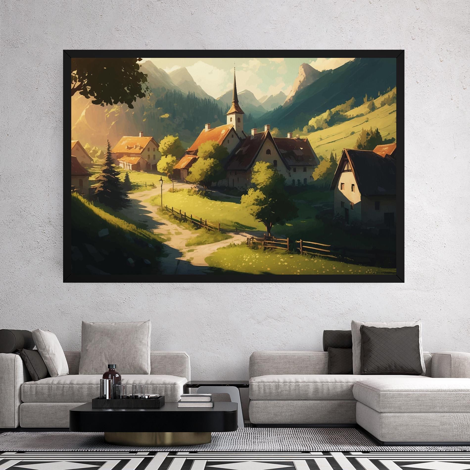 Картина на платно Village Dreamy View mockup 2