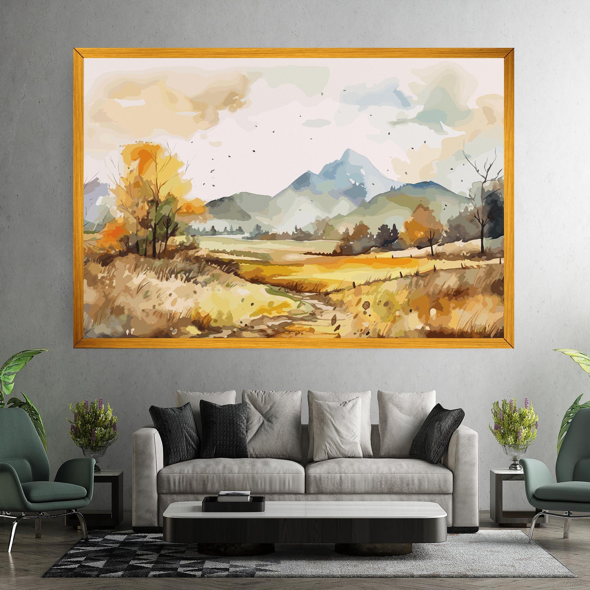 Картина на платно Yellow Blue Autumn mockup 7