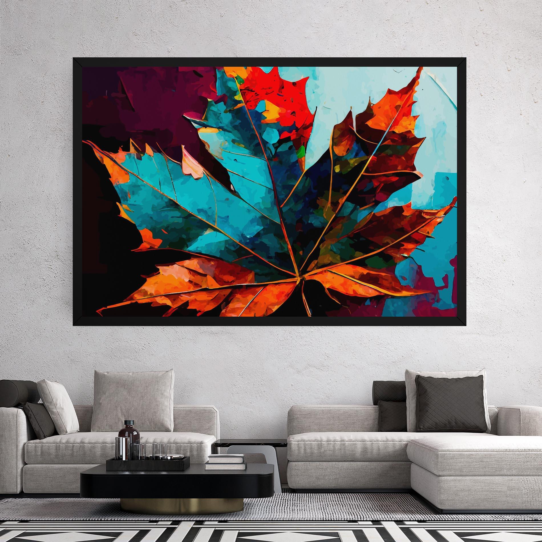 Картина на платно Blue Orange Leaf mockup 2