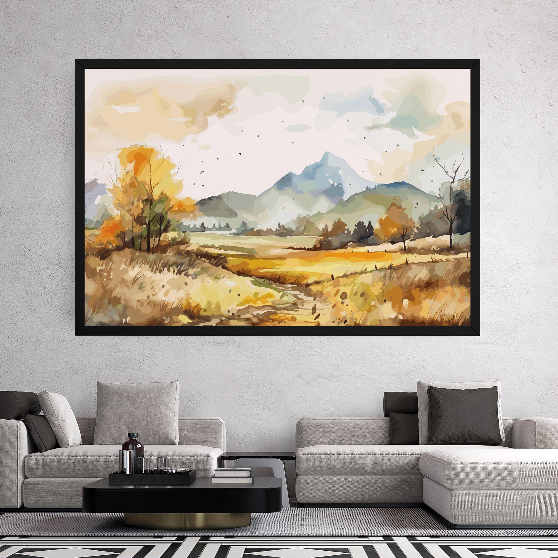 Картина на платно Yellow Blue Autumn mockup 2