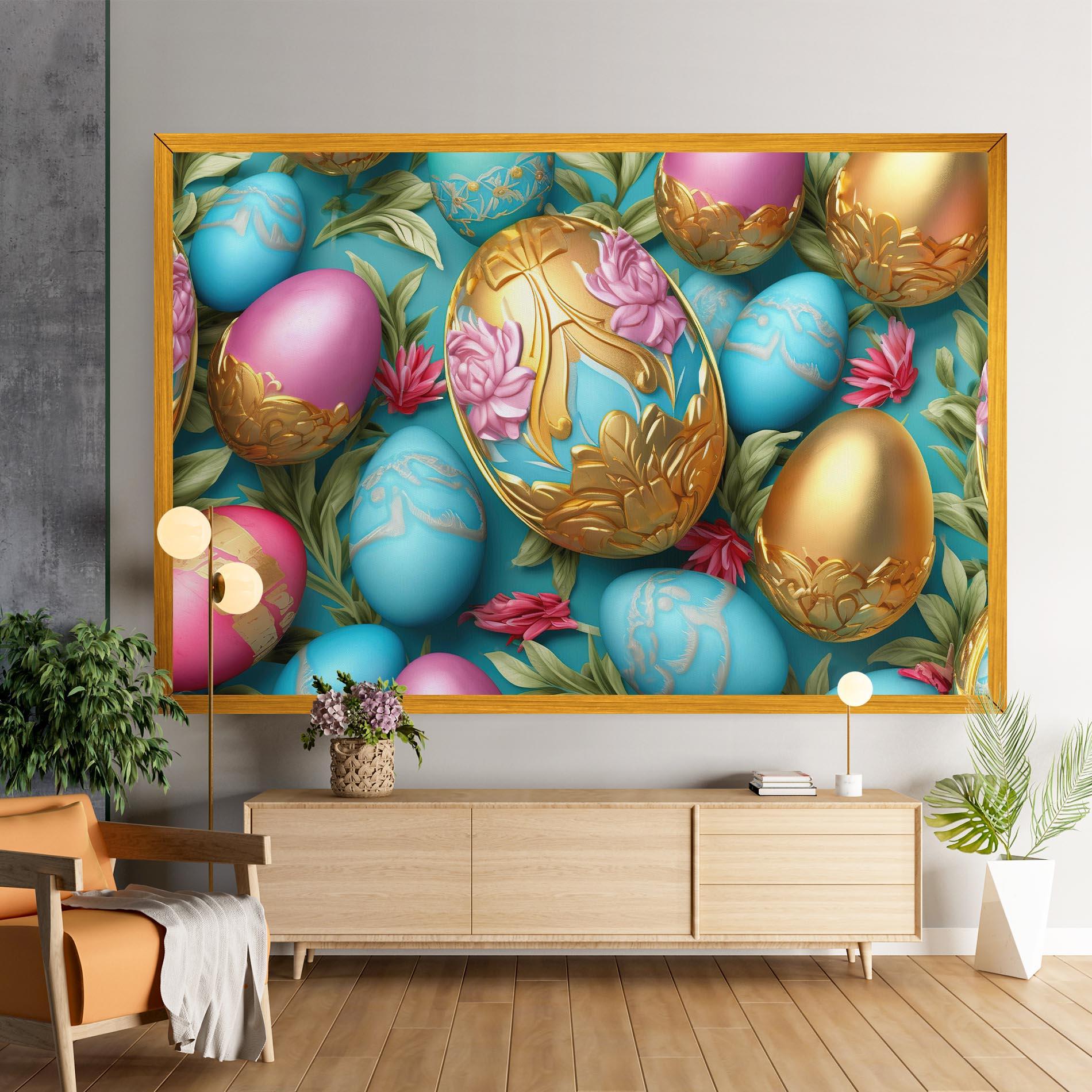 Картина на платно Blue Pink Easter Egs mockup 9