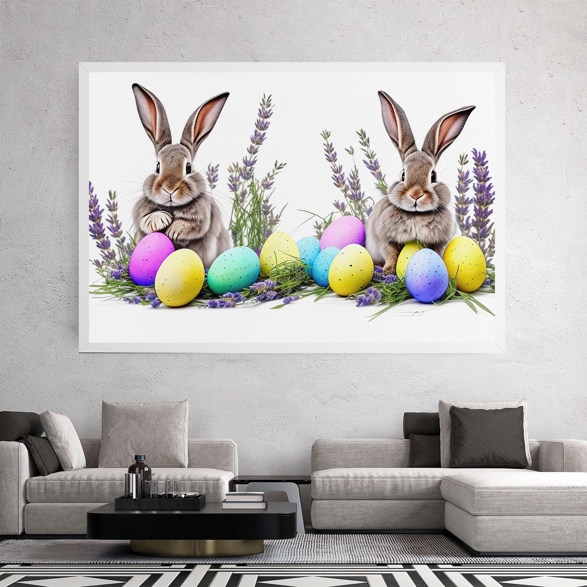 Картина на платно Flowers Easter Bunny mockup 2