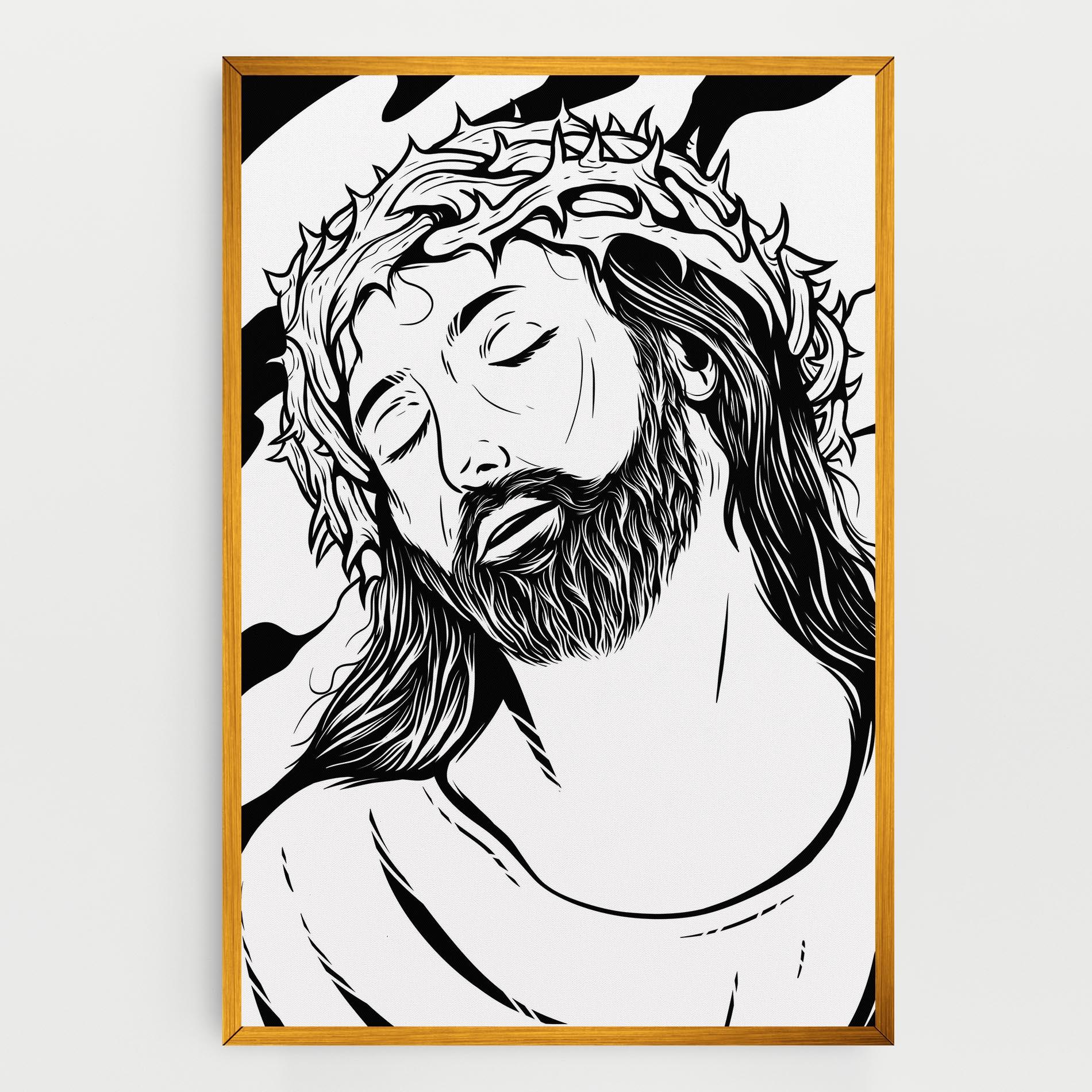 Картина на платно Black White Jesus mockup 0