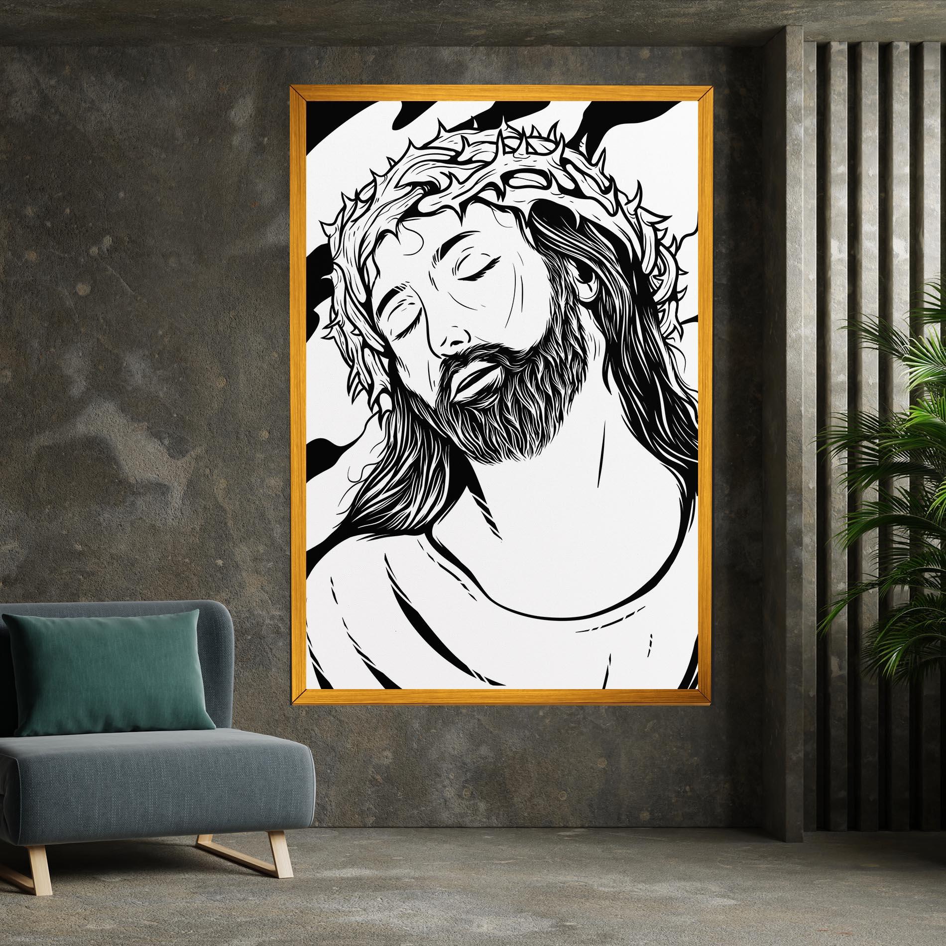 Картина на платно Black White Jesus mockup 7