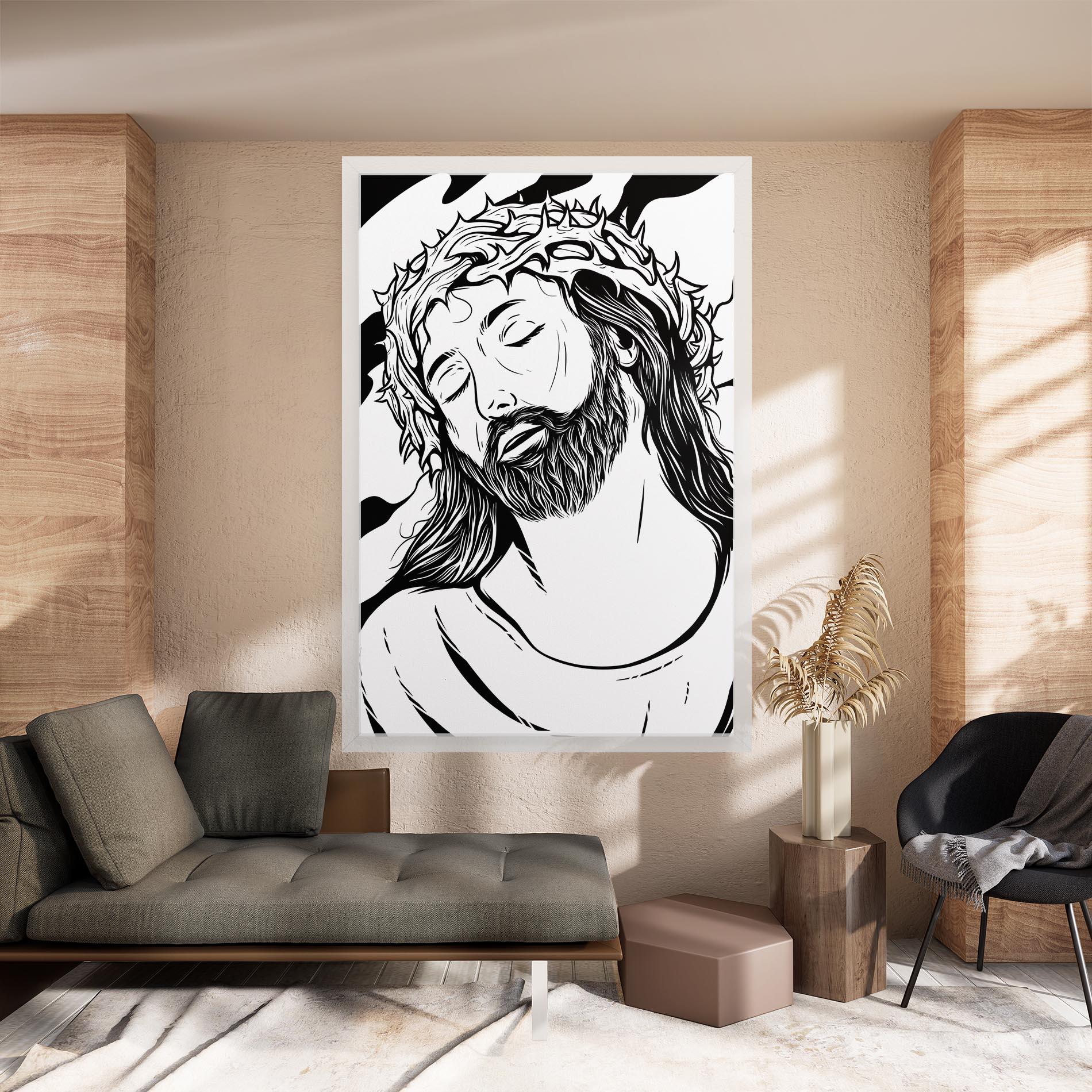 Картина на платно Black White Jesus mockup 8