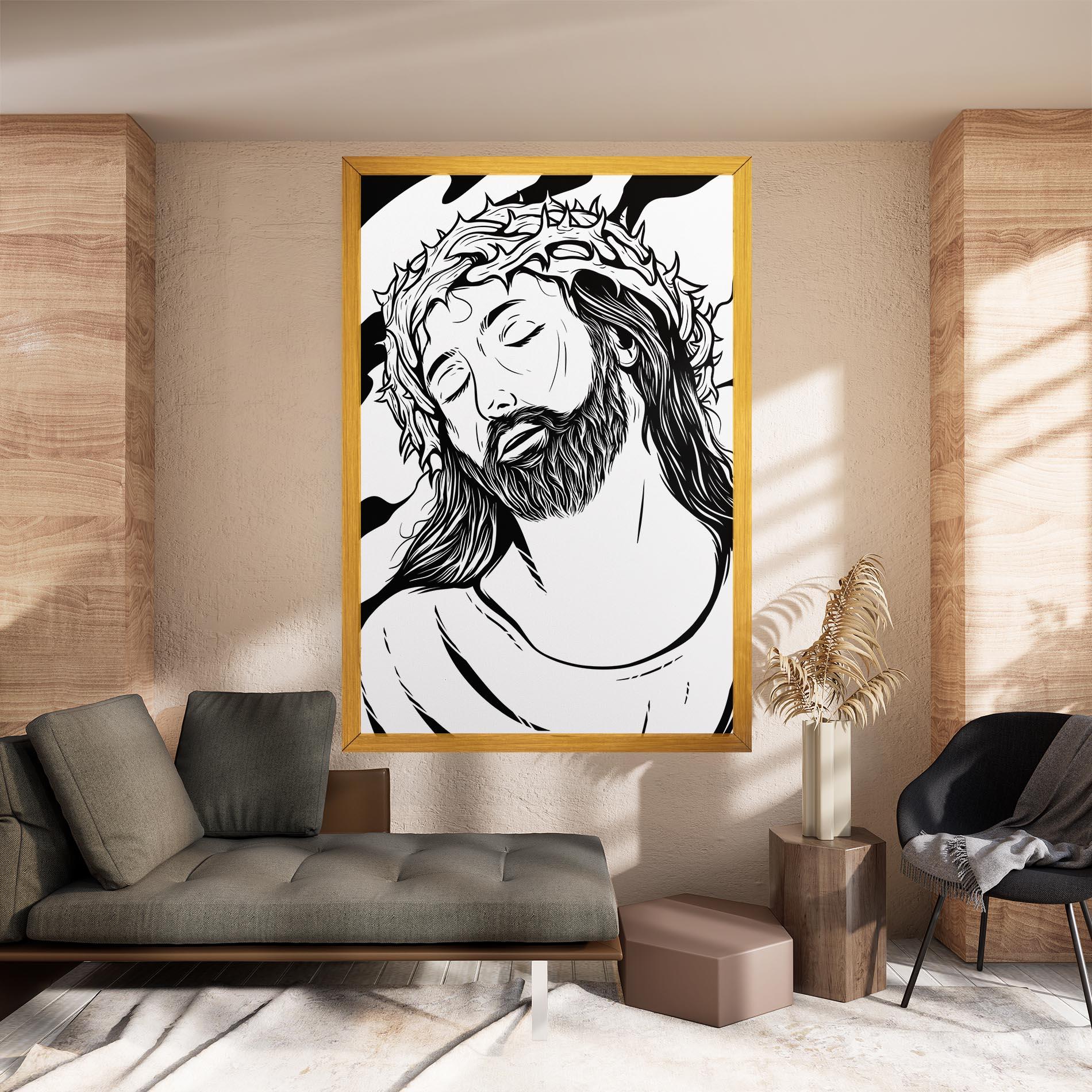 Картина на платно Black White Jesus mockup 8